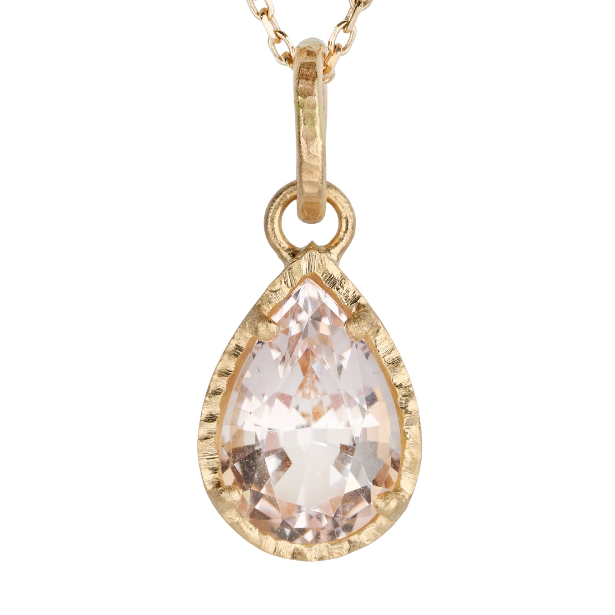 18K Gold Textured Morganite Pendant - Peridot Fine Jewelry - Yasuko Azuma