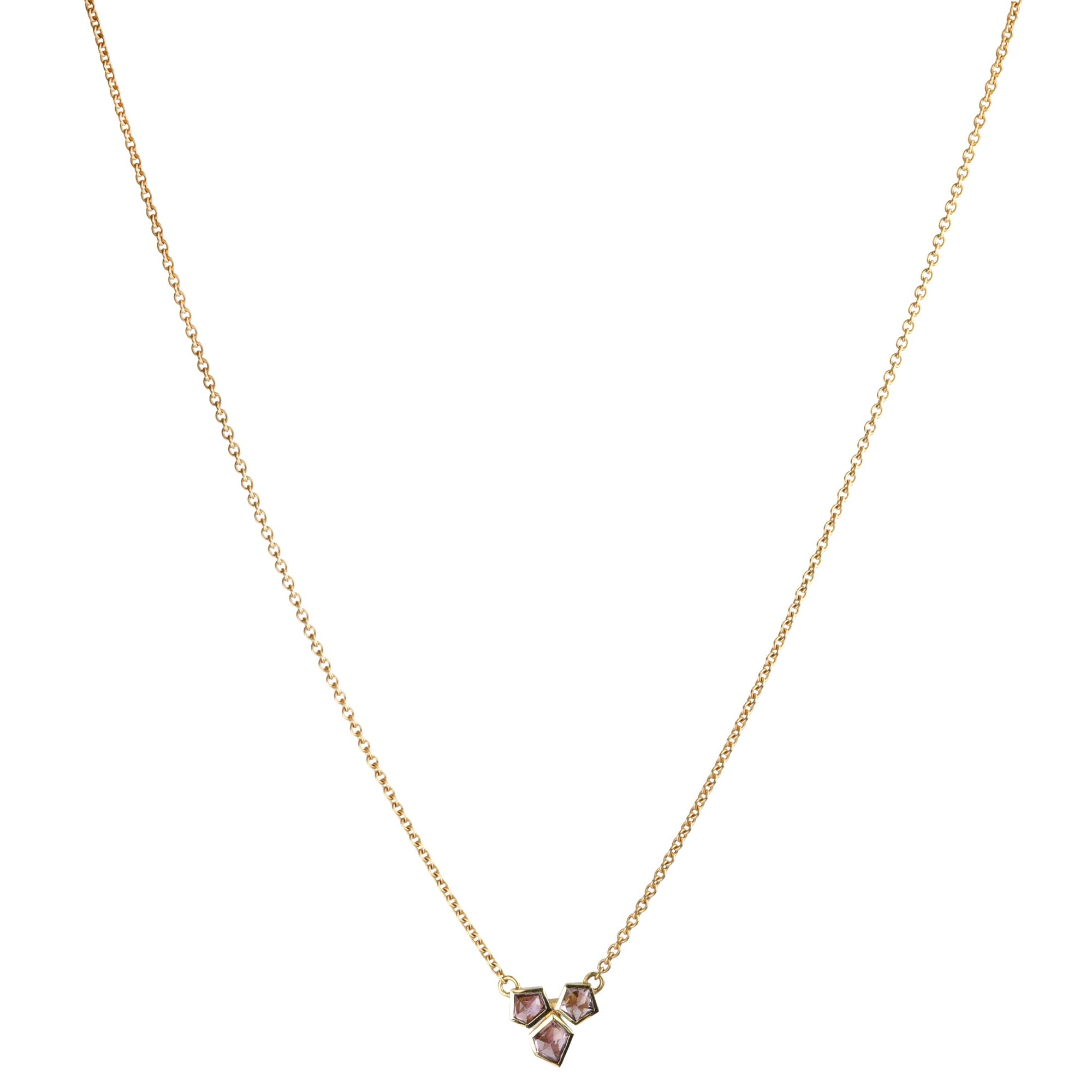 18K Gold Triple Bezel - Set Pentagonal Pink Sapphire Pendant Necklace - Peridot Fine Jewelry - Ali Dumont