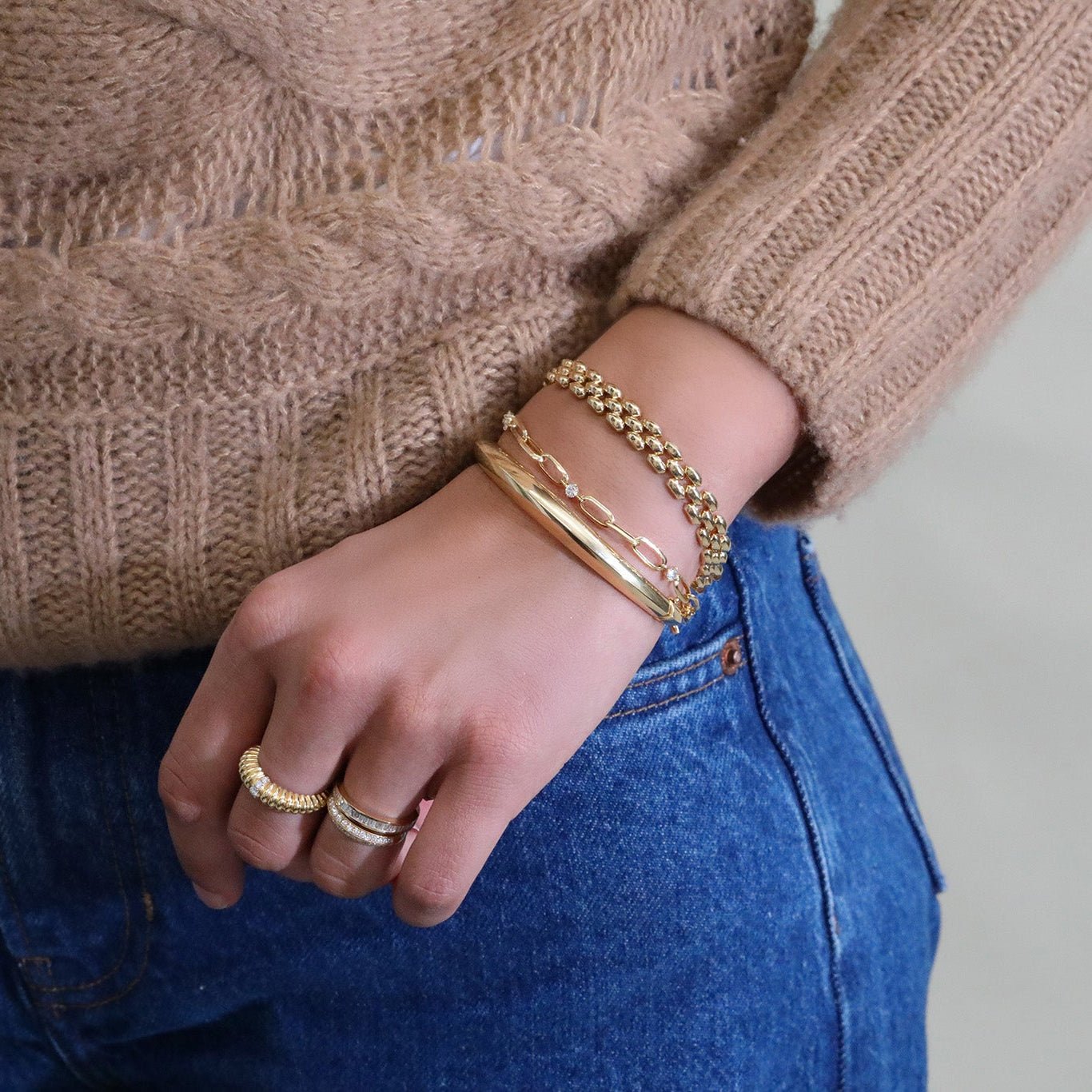 18K Gold Triple Row "Cleo" Bracelet - Peridot Fine Jewelry - Lizzie Mandler