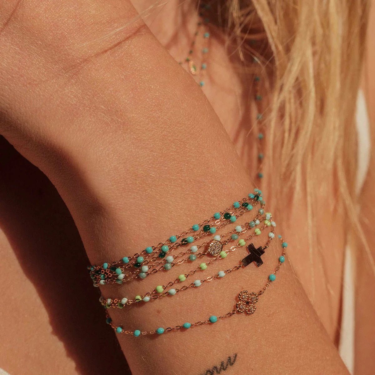 18K Gold &amp; Turquoise Green Resin &quot;Classic&quot; Bracelet - Large - Peridot Fine Jewelry - Gigi Clozeau