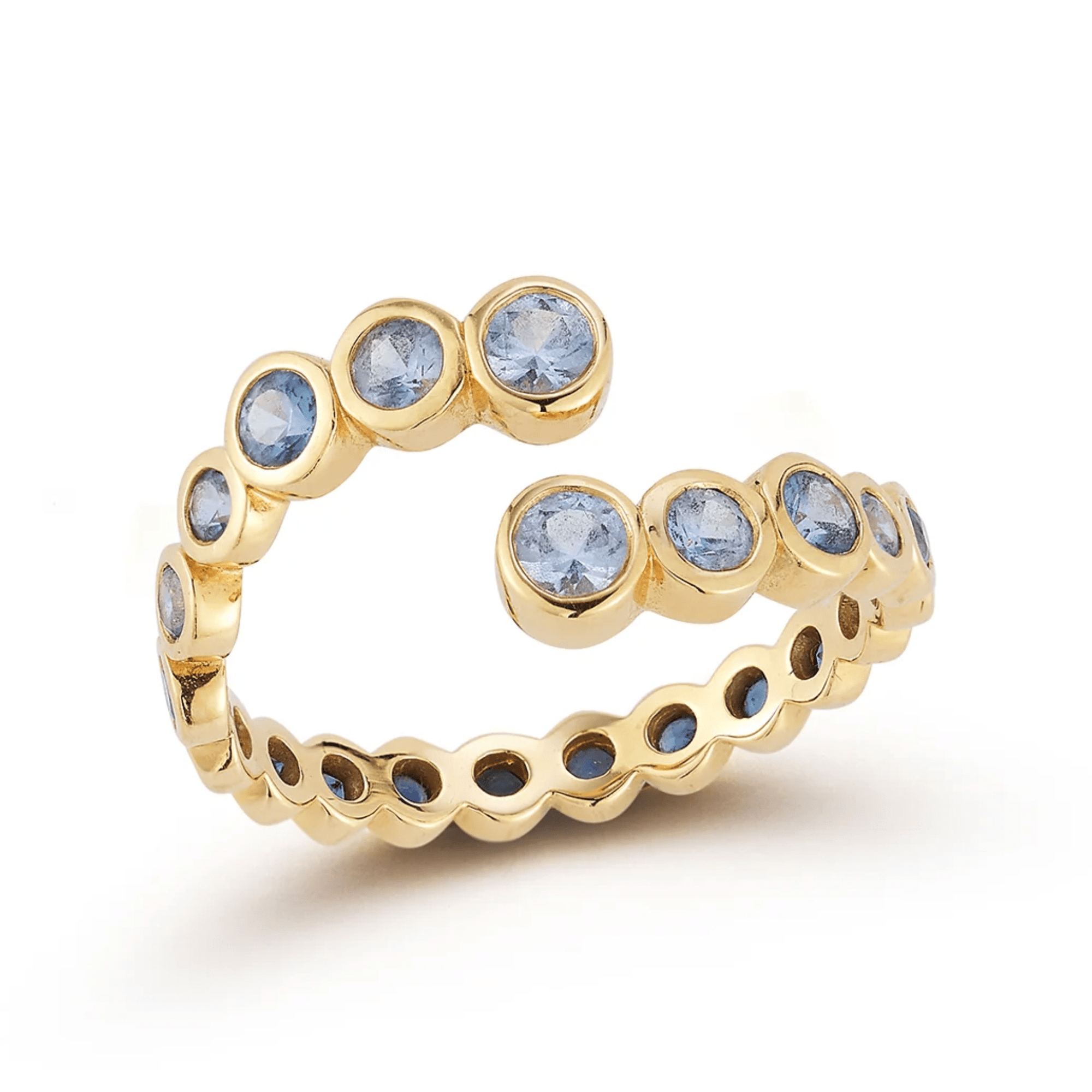 18K & Graduated Ombre Blue Sapphire "Open Wave" Ring - Peridot Fine Jewelry - Renna
