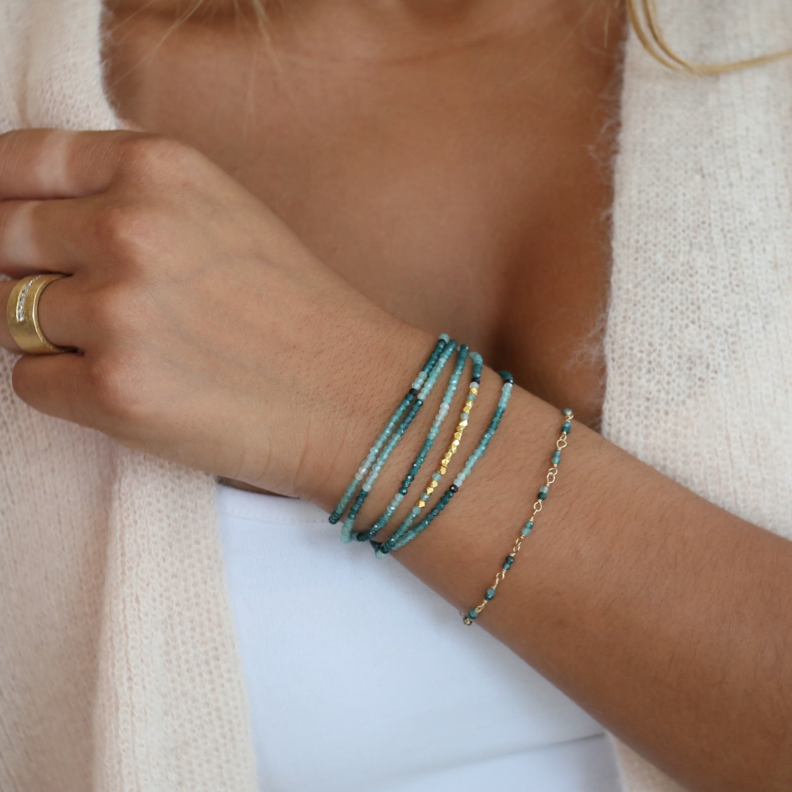 18K &amp; Grandidierite Beaded &quot;Gold Burst&quot; Wrap Bracelet - Peridot Fine Jewelry - Anne Sportun