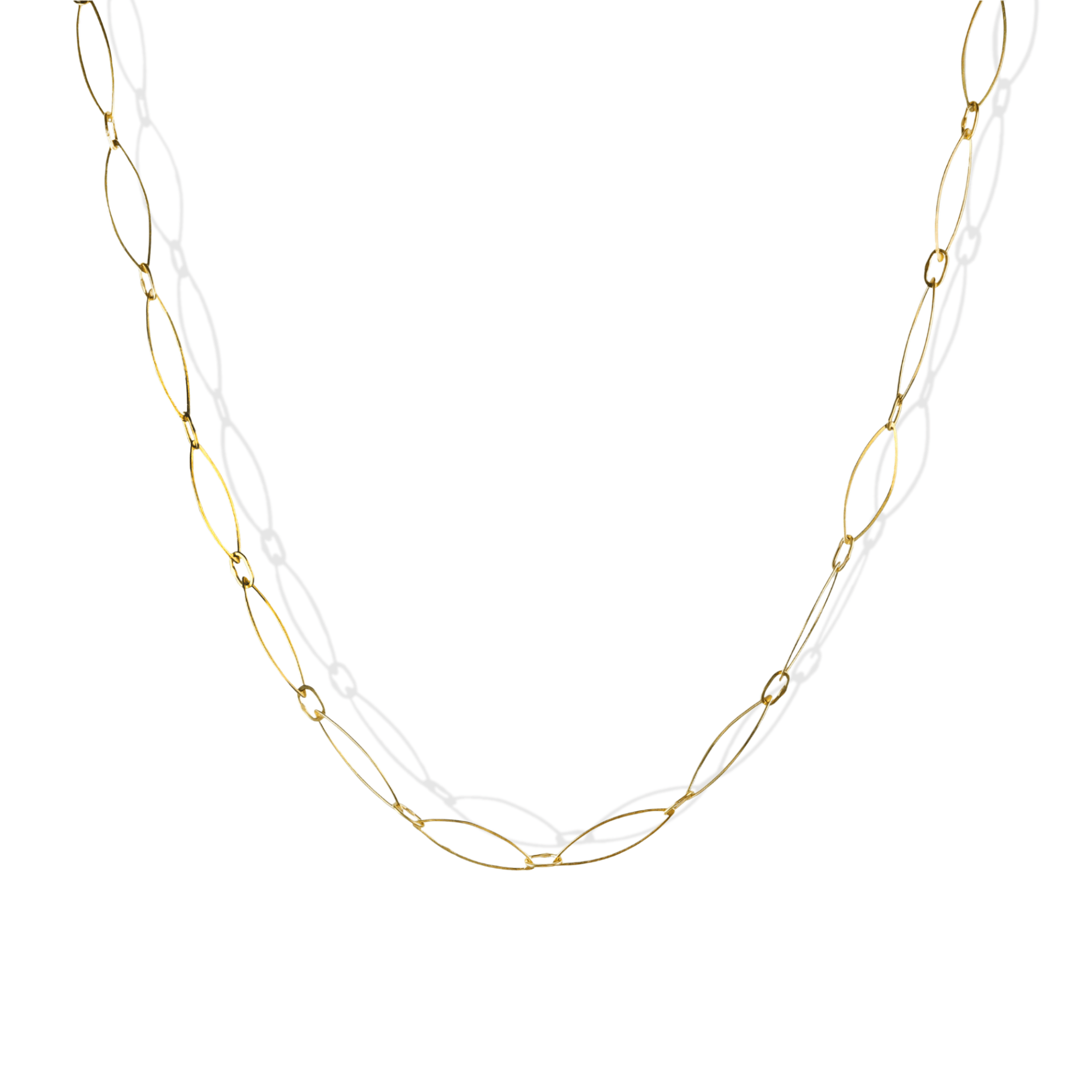18K Hand Fabricated Marquise-Shaped Link Necklace - Peridot Fine Jewelry - Petra Class