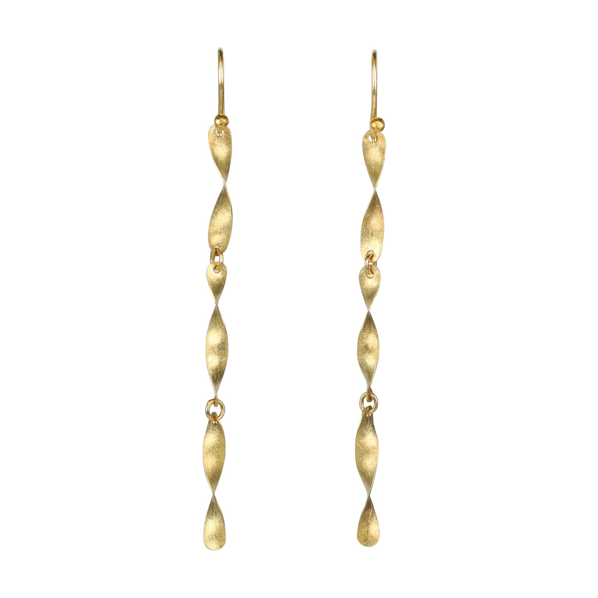 18K Hand Fabricated Mini "Helix" Drop Earrings - Peridot Fine Jewelry - Petra Class