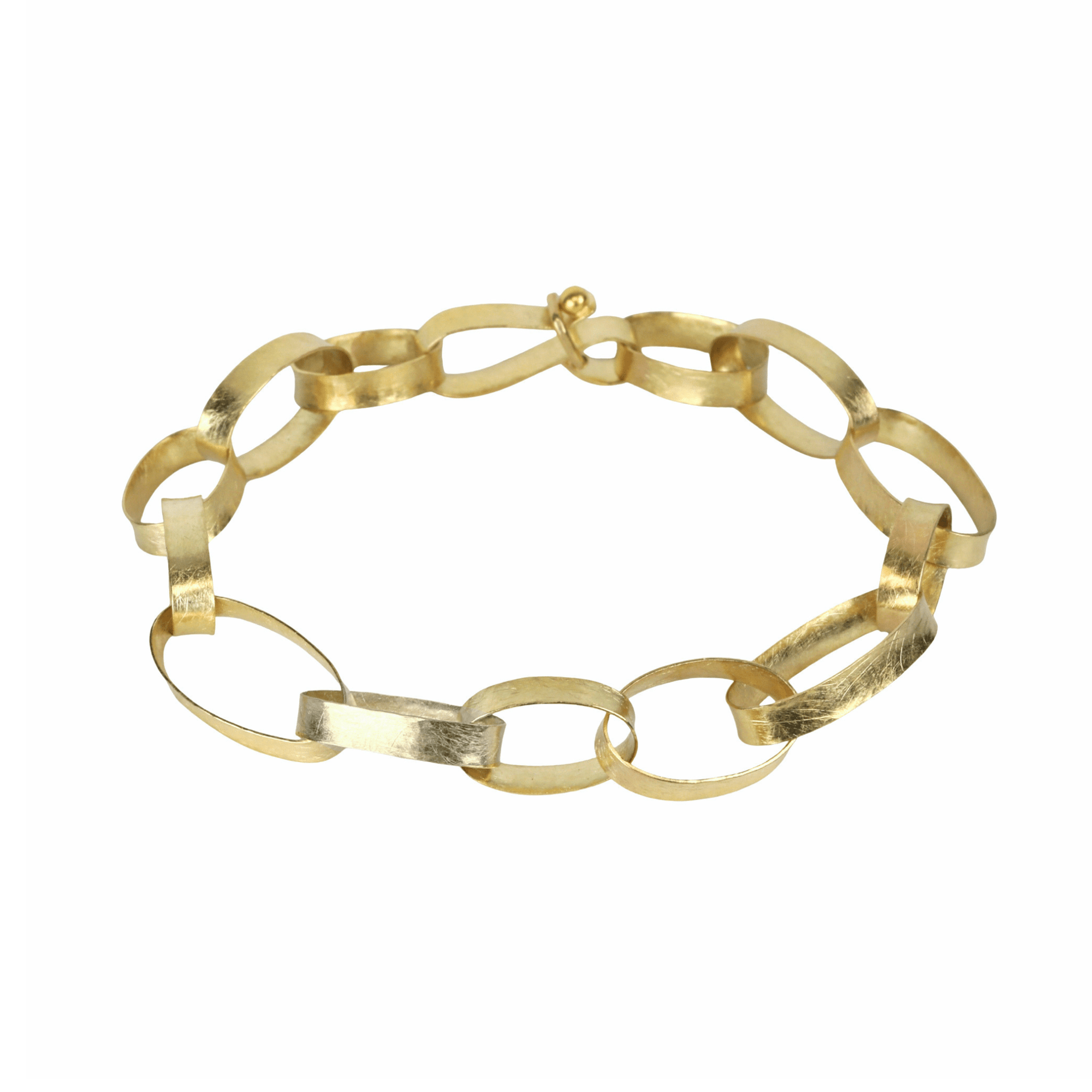 18K Hand Fabricated Oval "Paper Chain" Link Bracelet - Peridot Fine Jewelry - Petra Class