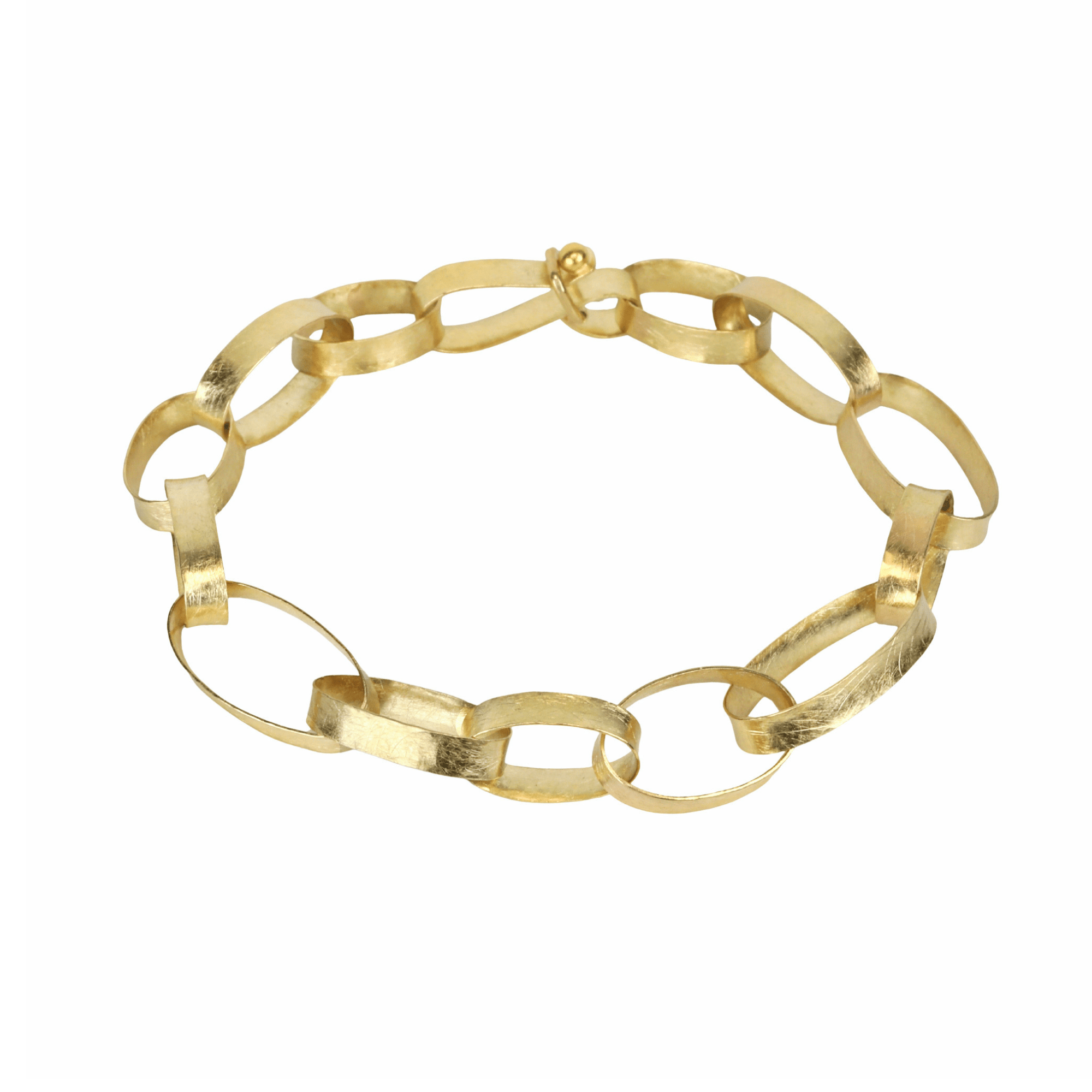 18K Hand Fabricated Oval "Paper Chain" Link Bracelet - Peridot Fine Jewelry - Petra Class