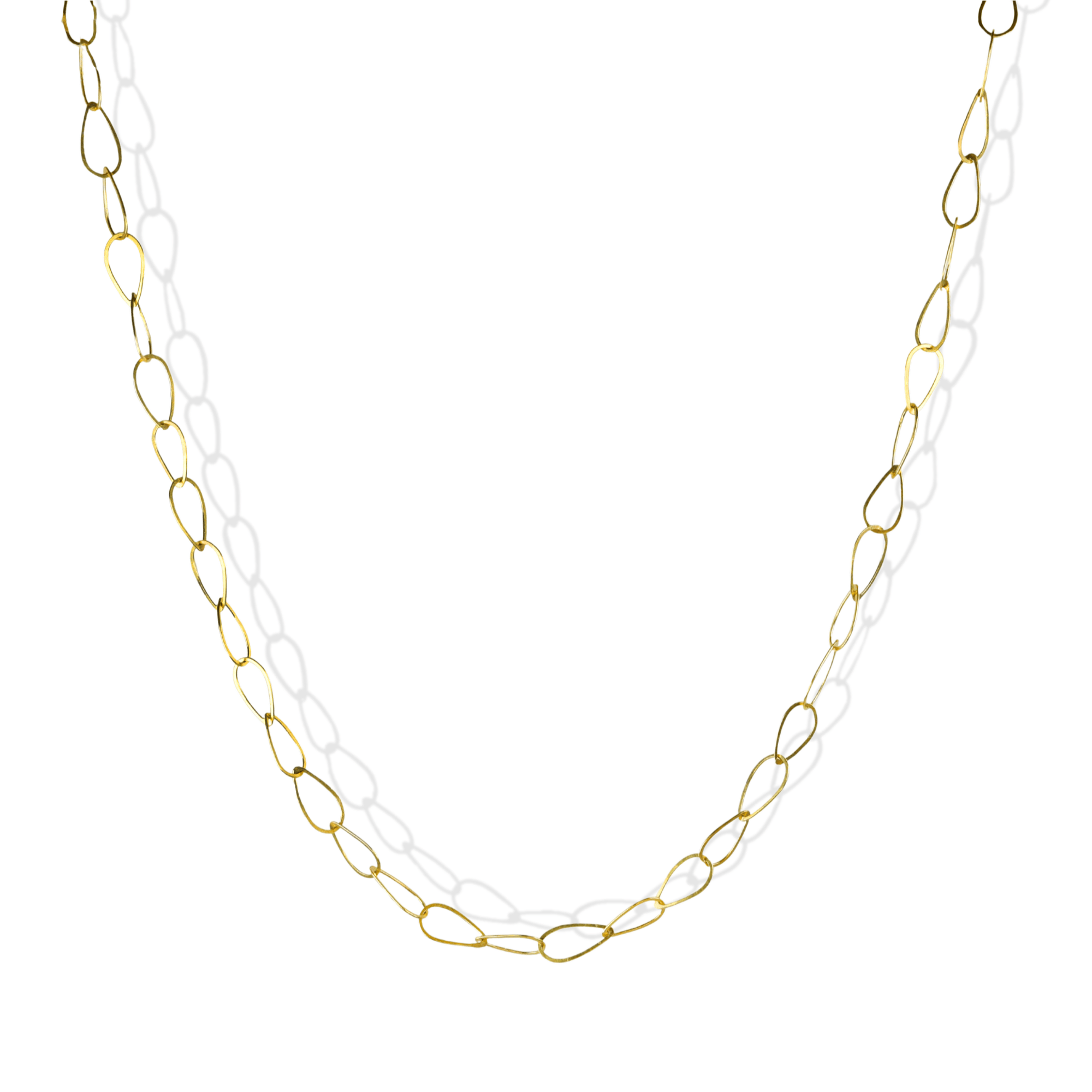 18K Hand Fabricated Pear-Shaped "Drop" Link Chain Necklace - Peridot Fine Jewelry - Petra Class