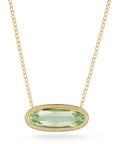 18K "Horizon" Necklace with Horizontal Elongated Oval Mint Green Beryl & Pave Diamond Halo - Peridot Fine Jewelry - Renna