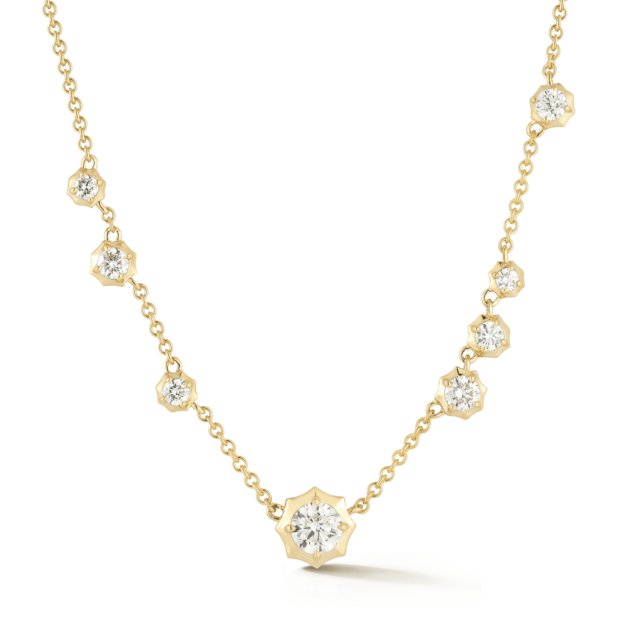 18K Large "Constellation" Necklace with Eight Scattered Round Diamonds - Peridot Fine Jewelry - Jade Trau