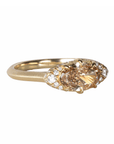 18K "Mariam" Ring with East-West Multi Prong-Set Oval Champagne Diamond with Pave Diamond Side & Hidden Halo - Peridot Fine Jewelry - Jade Trau