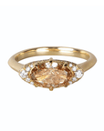 18K "Mariam" Ring with East-West Multi Prong-Set Oval Champagne Diamond with Pave Diamond Side & Hidden Halo - Peridot Fine Jewelry - Jade Trau