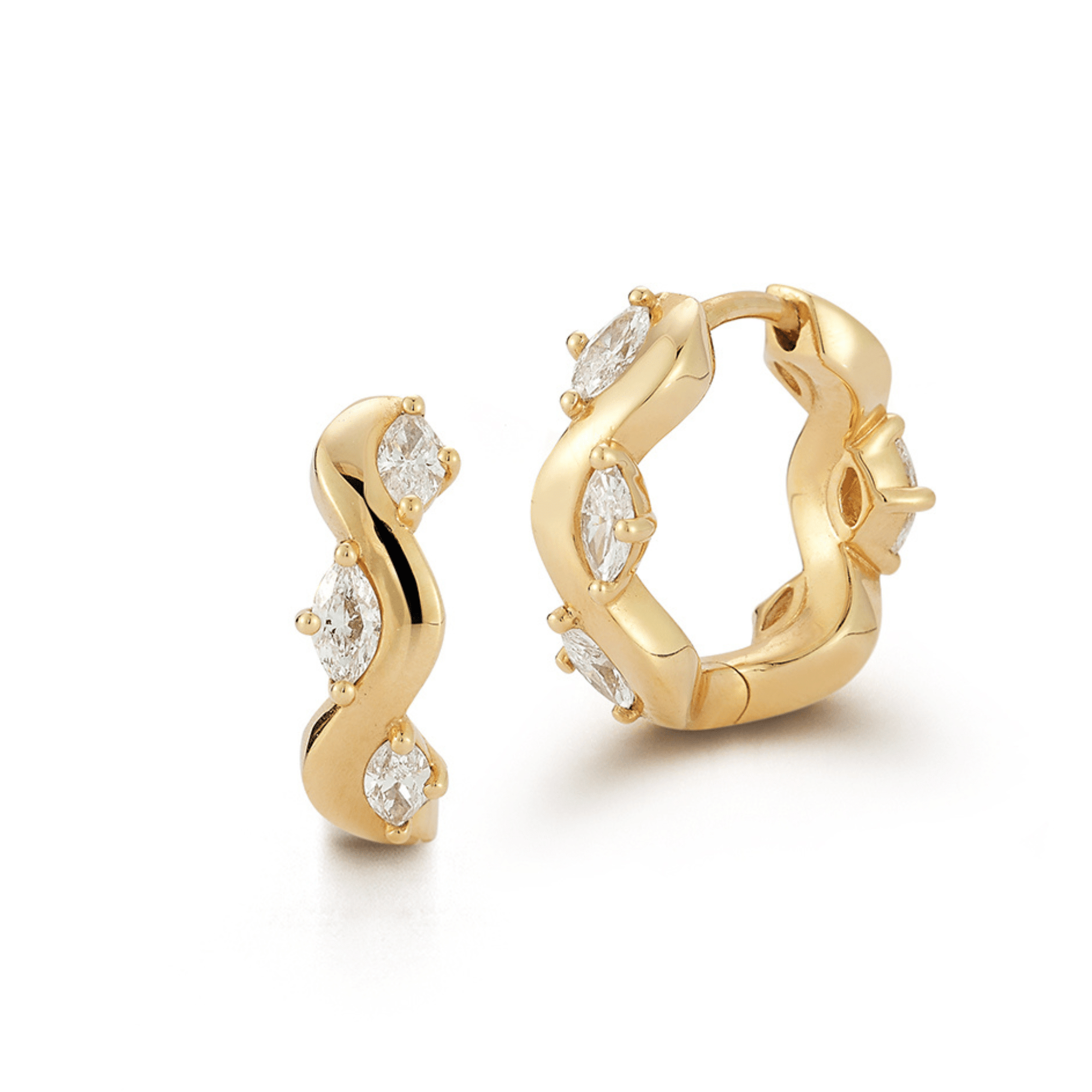 18K Marquise Diamond "Constellation" Huggie Hoop Earrings - Peridot Fine Jewelry - Renna