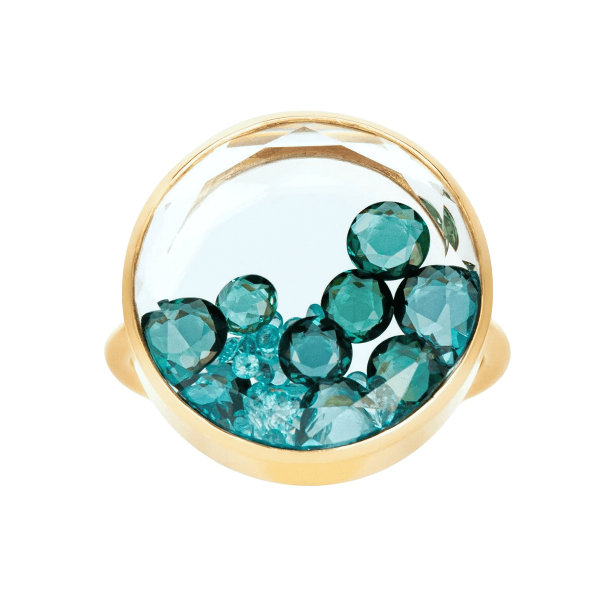 18K "Matiz" Ring with Rose-Cut Tourmaline & Paraiba Tourmaline Round "Shaker" - Peridot Fine Jewelry - Moritz Glik