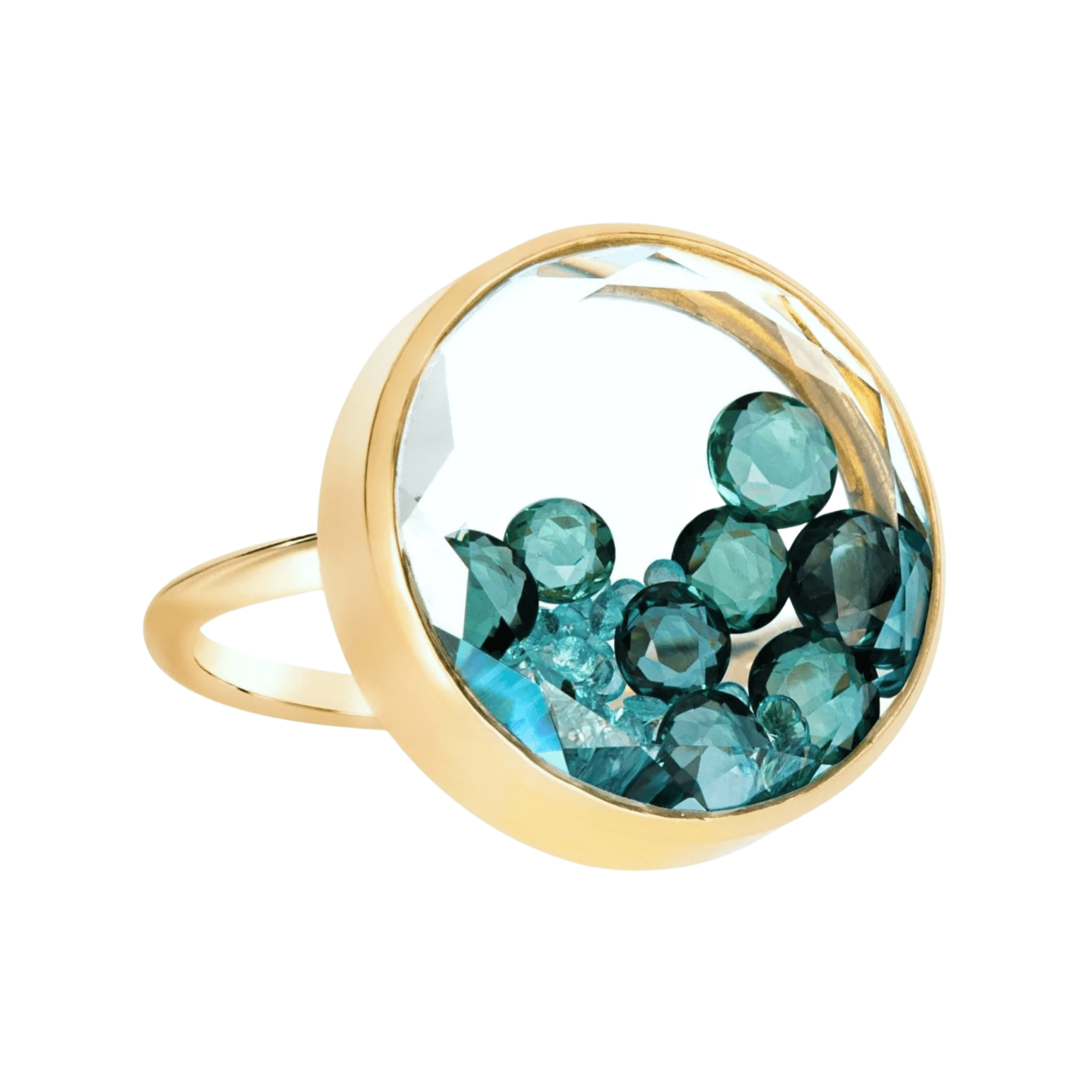 18K "Matiz" Ring with Rose-Cut Tourmaline & Paraiba Tourmaline Round "Shaker" - Peridot Fine Jewelry - Moritz Glik