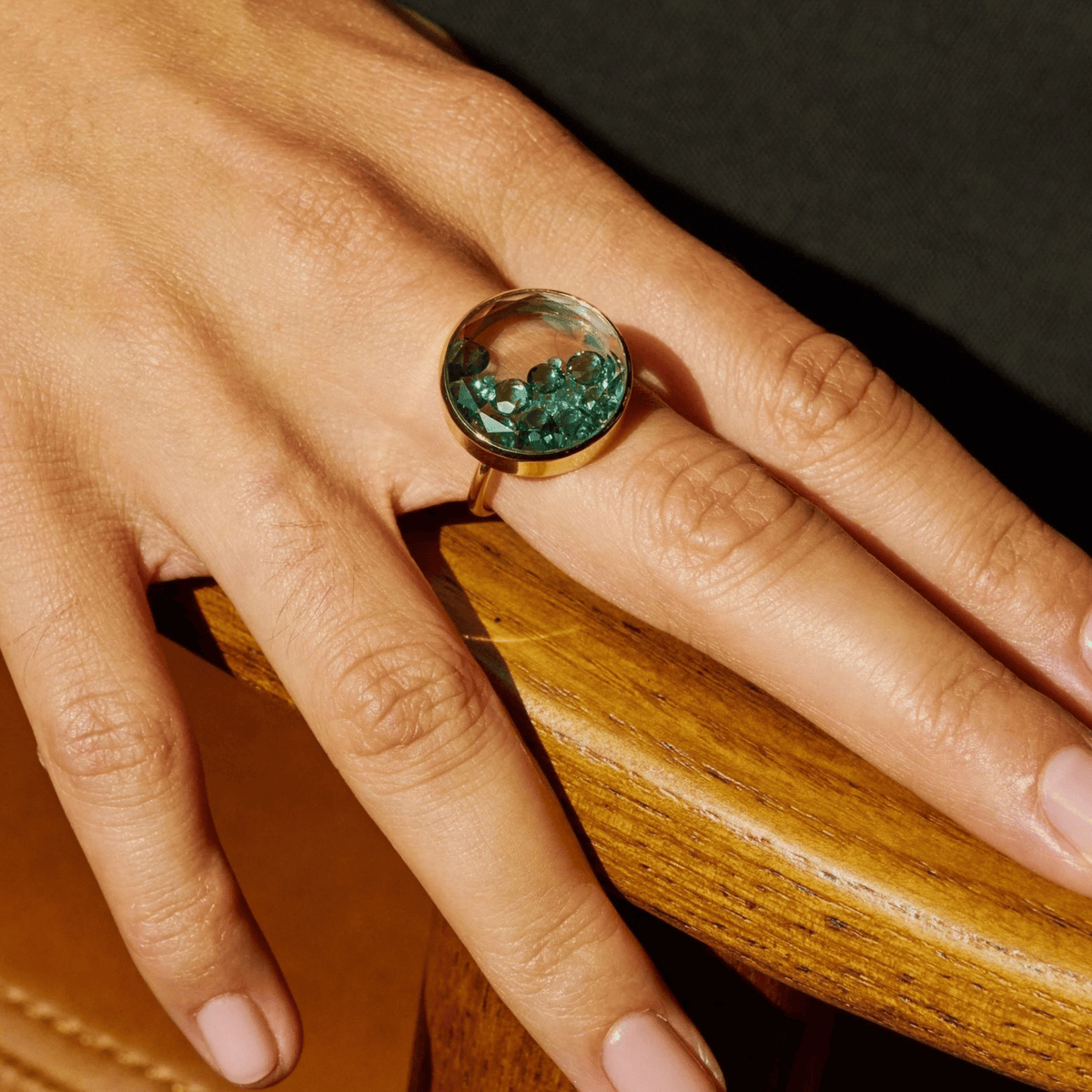 18K "Matiz" Ring with Rose-Cut Tourmaline & Paraiba Tourmaline Round "Shaker" - Peridot Fine Jewelry - Moritz Glik