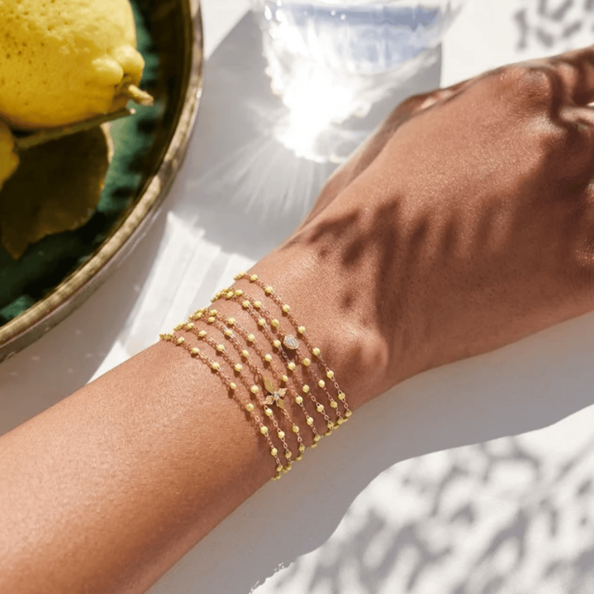 18K & "Mimosa" Resin Beaded Classic Bracelet - Peridot Fine Jewelry - Gigi Clozeau