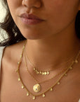 18k Mini Hammered Disc Station Necklace on 2mm Rolo Chain - Peridot Fine Jewelry - Anne Sportun