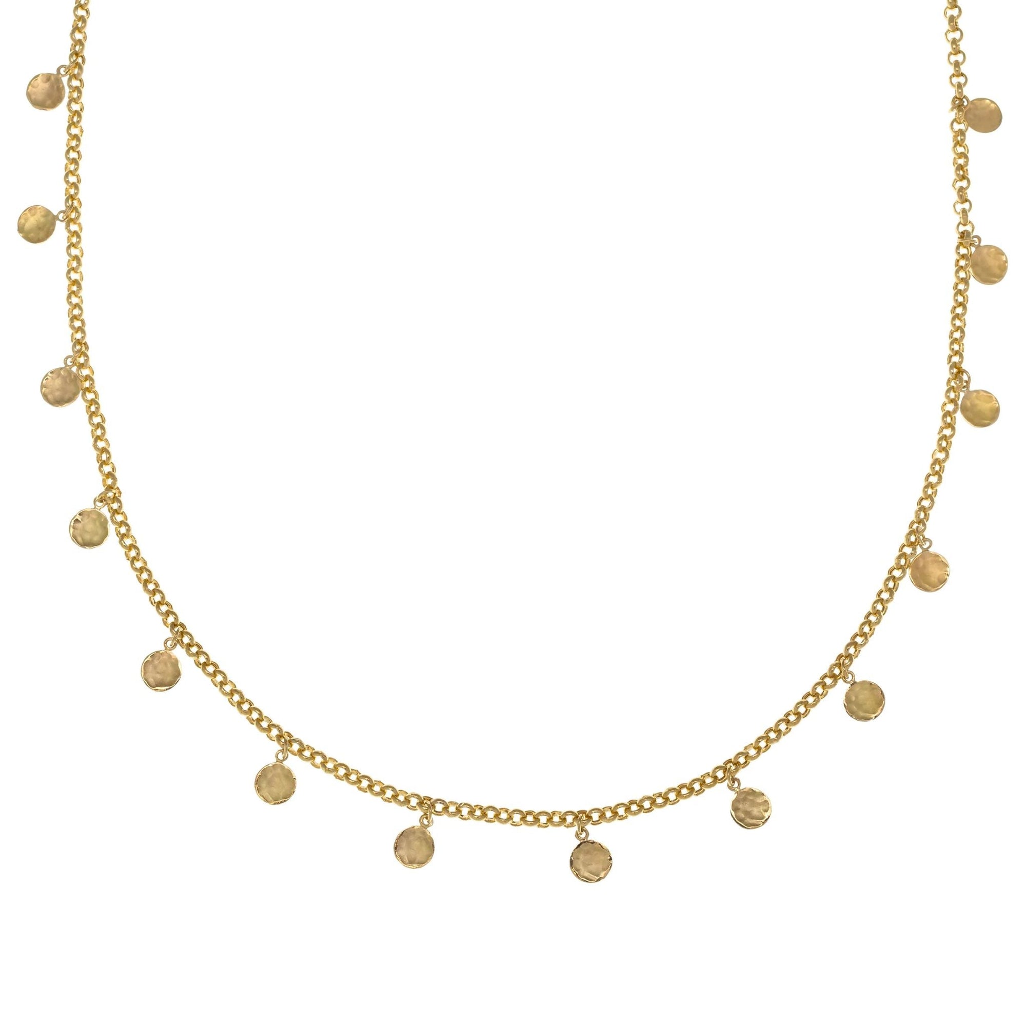18k Mini Hammered Disc Station Necklace on 2mm Rolo Chain - Peridot Fine Jewelry - Anne Sportun