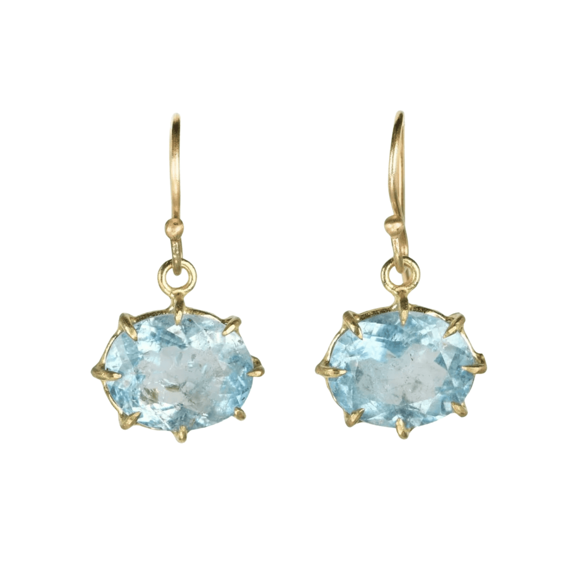 18K Mini Oval Prong-Set Faceted Aquamarine Earrings - Peridot Fine Jewelry - Rosanne Pugliese
