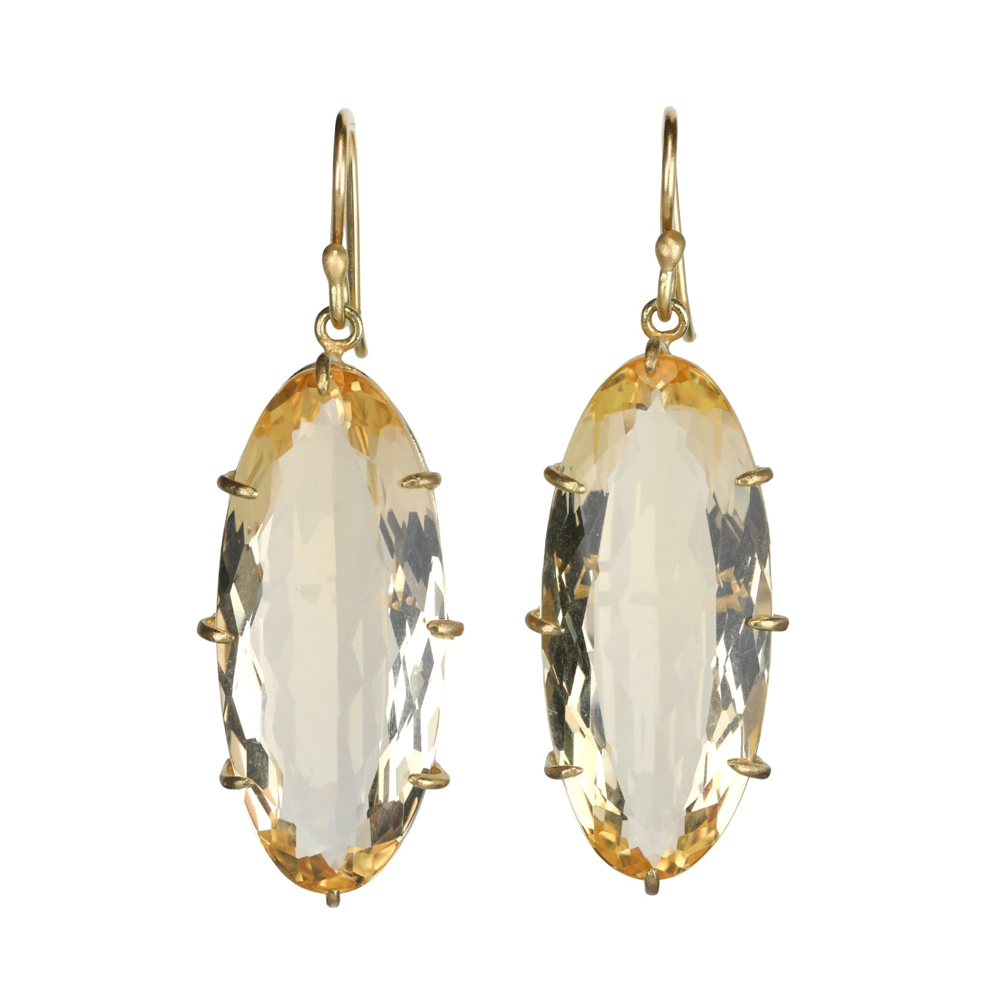 18K Multi Prong - Set Elongated Oval Citrine Drop Earrings - Peridot Fine Jewelry - Rosanne Pugliese