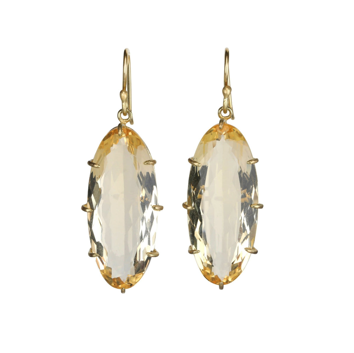18K Multi Prong - Set Elongated Oval Citrine Drop Earrings - Peridot Fine Jewelry - Rosanne Pugliese