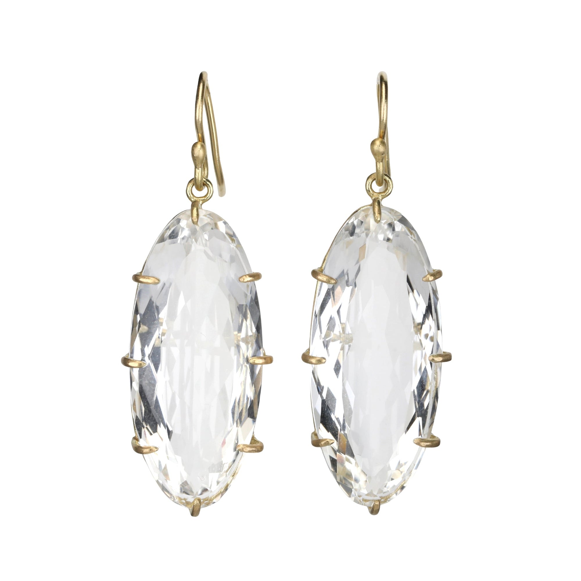 18K Multi Prong - Set Elongated Oval Rock Crystal Drop Earrings - Peridot Fine Jewelry - Rosanne Pugliese