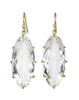 18K Multi Prong - Set Elongated Oval Rock Crystal Drop Earrings - Peridot Fine Jewelry - Rosanne Pugliese