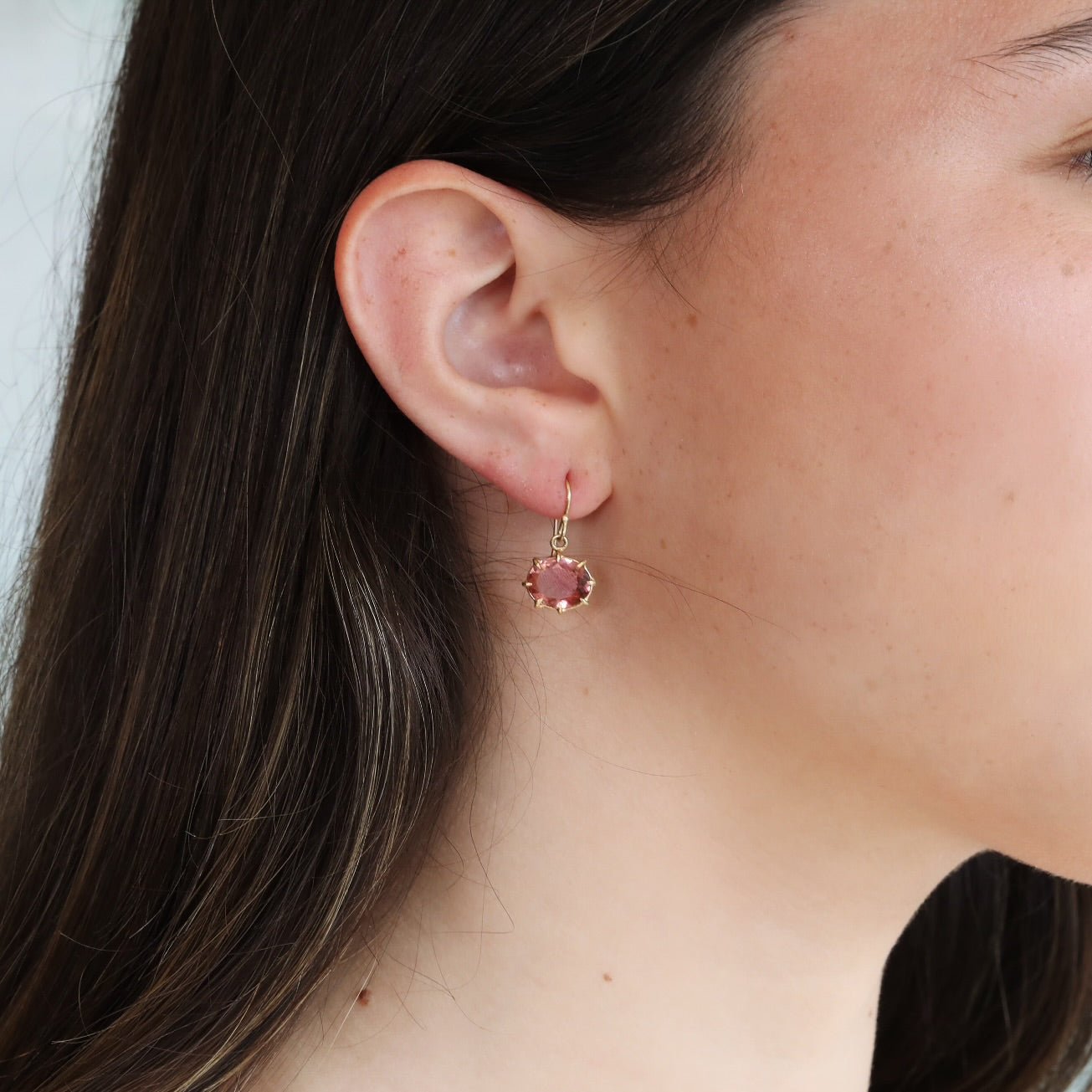 18K Multi Prong - Set Horizontal Oval Pink Tourmaline Earrings - Peridot Fine Jewelry - Rosanne Pugliese