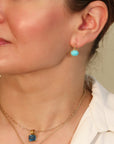 18K Multi Prong - Set Oval Cabochon Turquoise Earrings - Peridot Fine Jewelry - Rosanne Pugliese