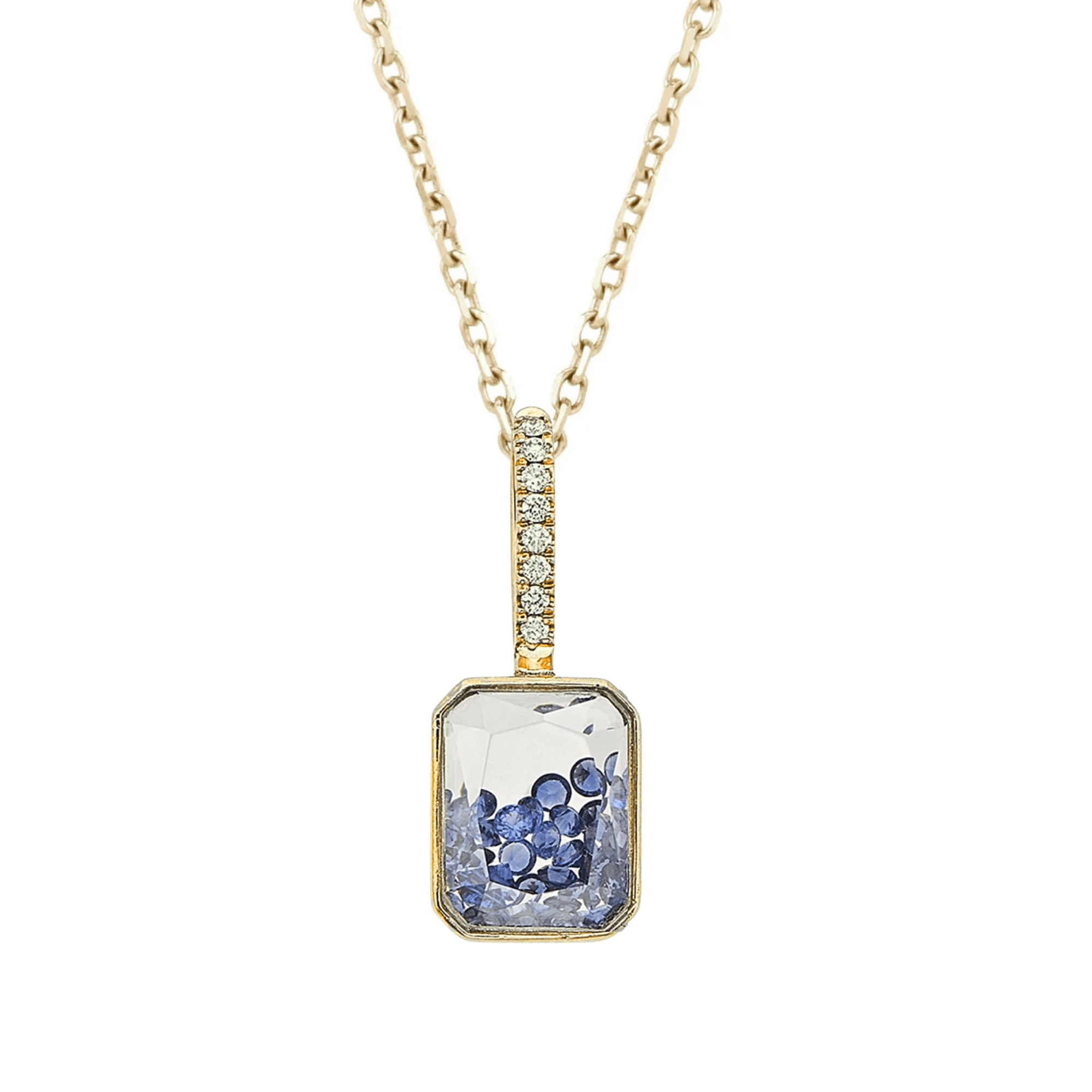 18K "Naipe" Emerald-Cut Charm with Blue Sapphire "Shaker" - Peridot Fine Jewelry - Moritz Glik