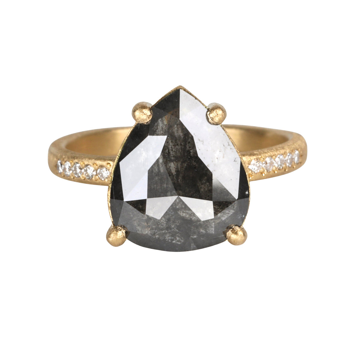 18K &amp; North - South Pear - Shaped Dark Grey Diamond Ring with Shoulder Diamond Details - Peridot Fine Jewelry - Yasuko Azuma