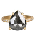 18K & North - South Pear - Shaped Dark Grey Diamond Ring with Shoulder Diamond Details - Peridot Fine Jewelry - Yasuko Azuma