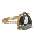 18K & North - South Pear - Shaped Dark Grey Diamond Ring with Shoulder Diamond Details - Peridot Fine Jewelry - Yasuko Azuma