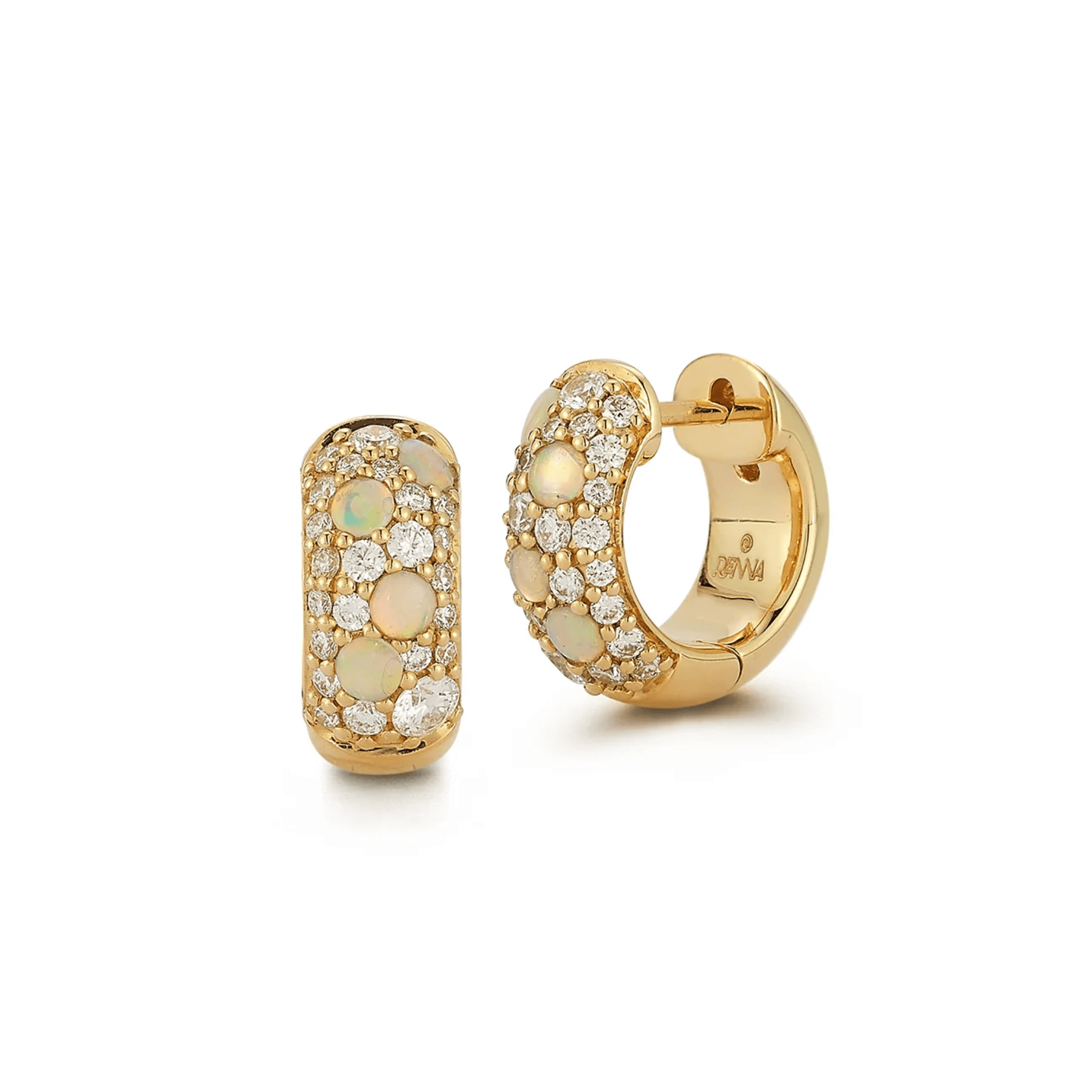 18K Opal & Diamond "Tidepool" Huggie Hoops - Peridot Fine Jewelry - Renna