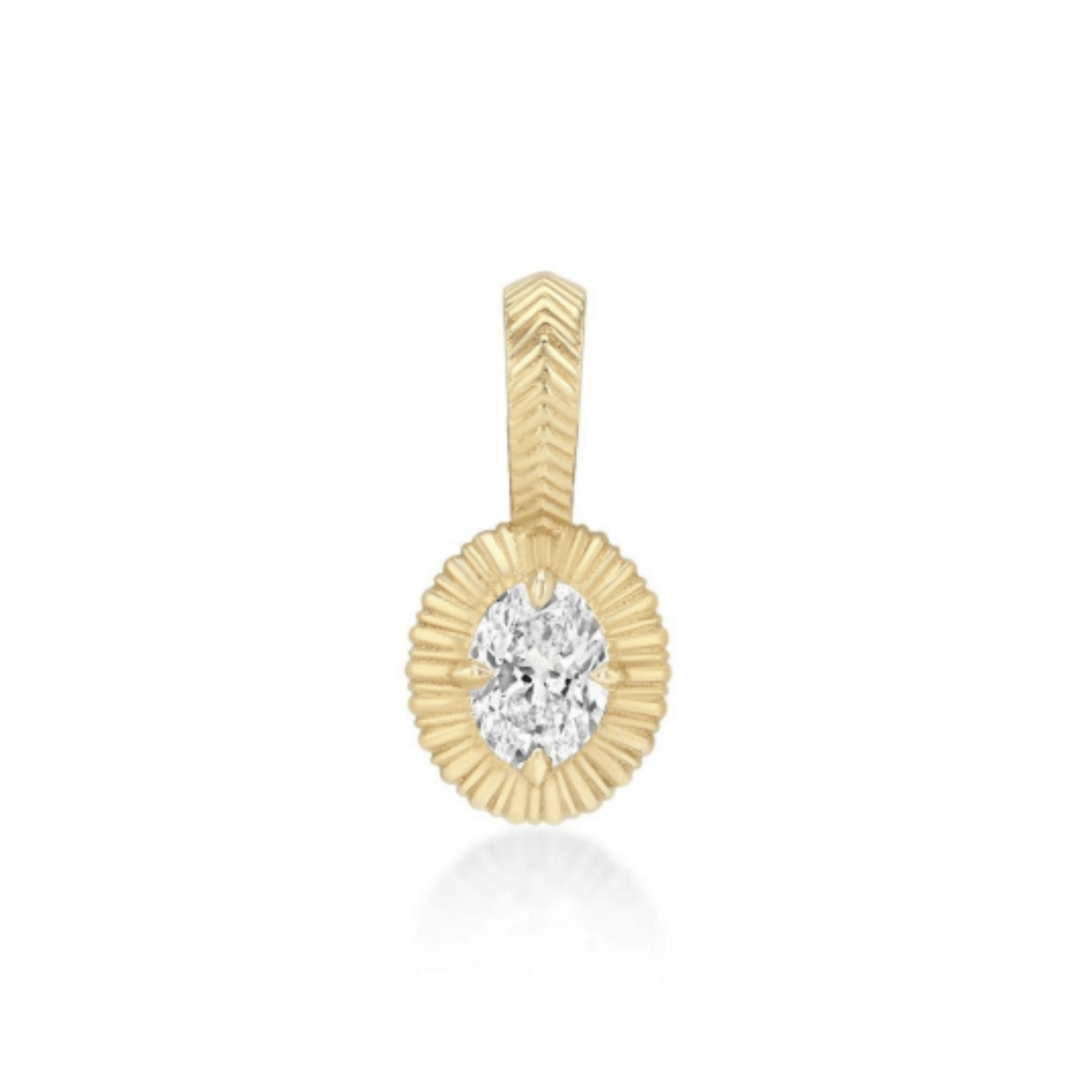 18K &amp; Oval Diamond Pendant with "Fluted" Bezel - Peridot Fine Jewelry - Lizzie Mandler