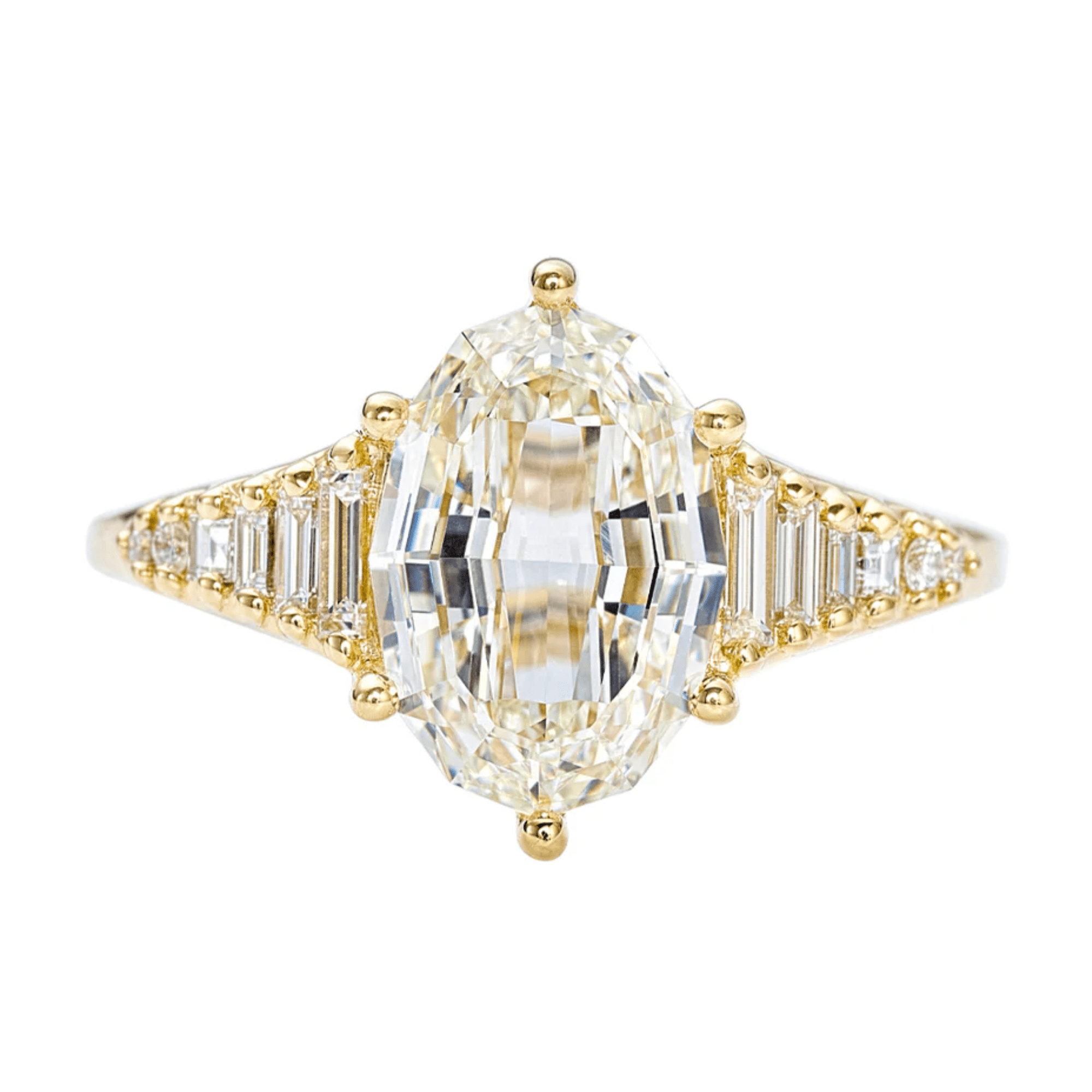 18K Oval Step - Cut Diamond "Zeppelin" Ring with Graduated Baguette Diamond Shoulders - Peridot Fine Jewelry - Artemer