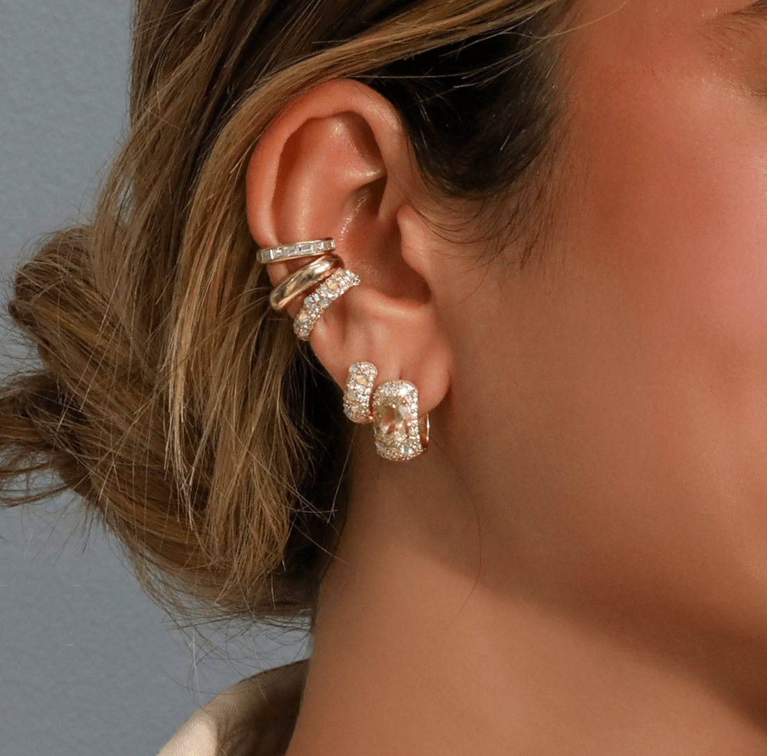 18K & Oval Yellow Scapolite "Pelagia" Hinged Huggie Hoop Earrings with Pave Diamonds - Peridot Fine Jewelry - Renna