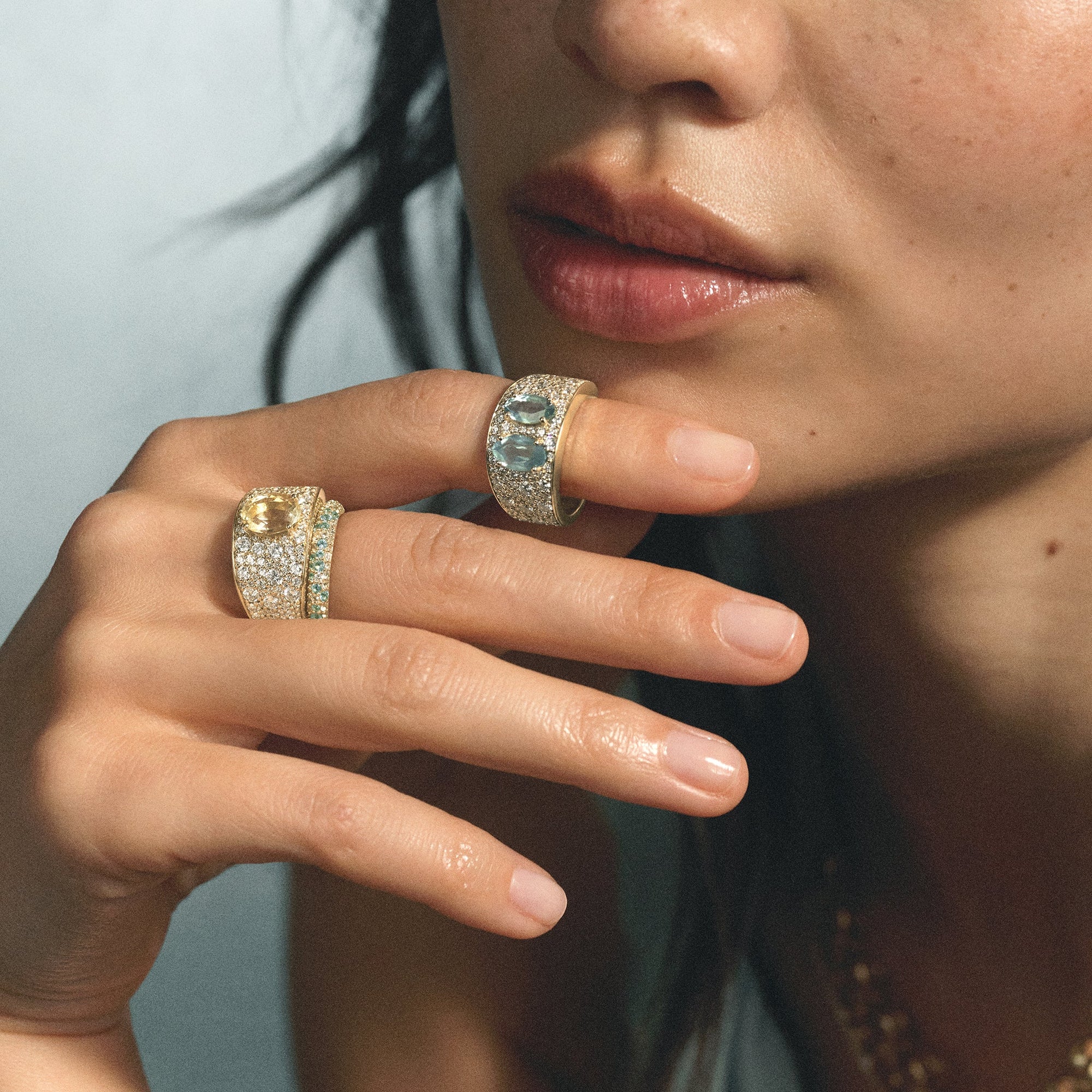 18K &amp; Oval Yellow Scapolite "Pelagia" Ring with Various Sized Pave Diamonds - Peridot Fine Jewelry - Renna