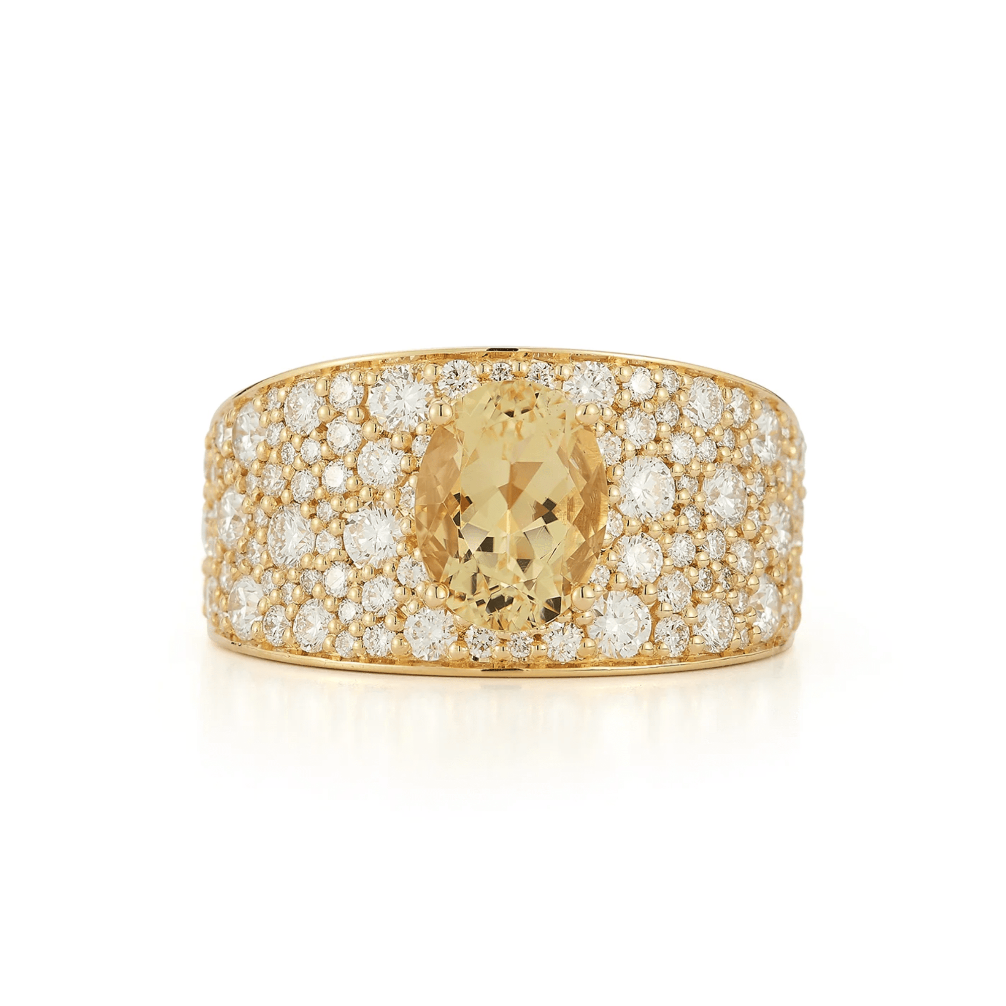 18K & Oval Yellow Scapolite "Pelagia" Ring with Various Sized Pave Diamonds - Peridot Fine Jewelry - Renna