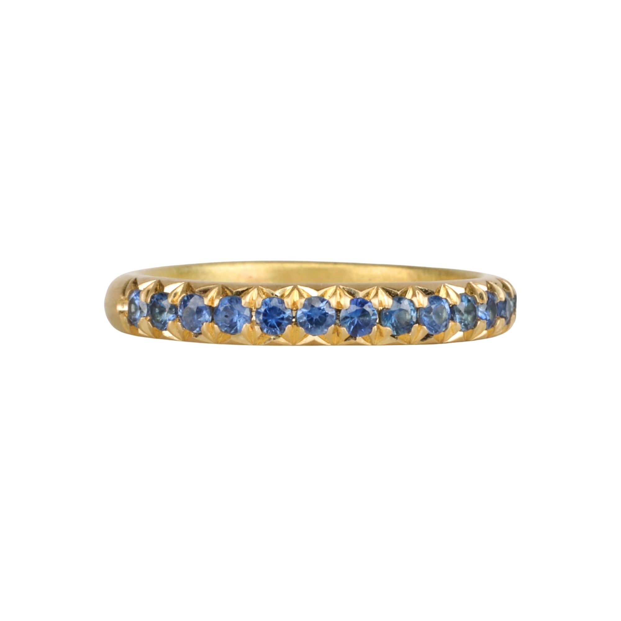 18K &amp; Pave Blue Sapphire Half - Eternity "Glitter" Band - Peridot Fine Jewelry - Annie Fensterstock