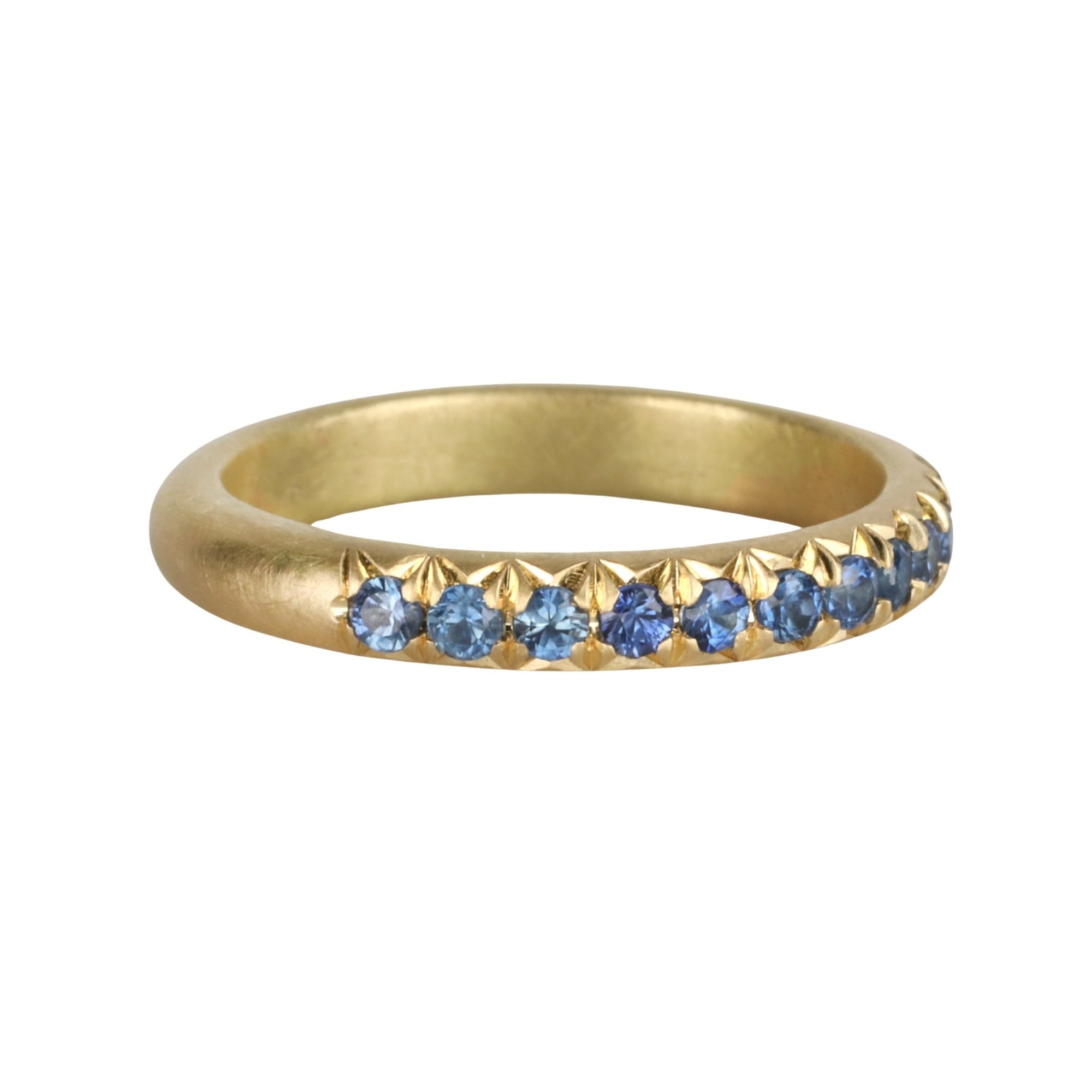 18K &amp; Pave Blue Sapphire Half - Eternity "Glitter" Band - Peridot Fine Jewelry - Annie Fensterstock