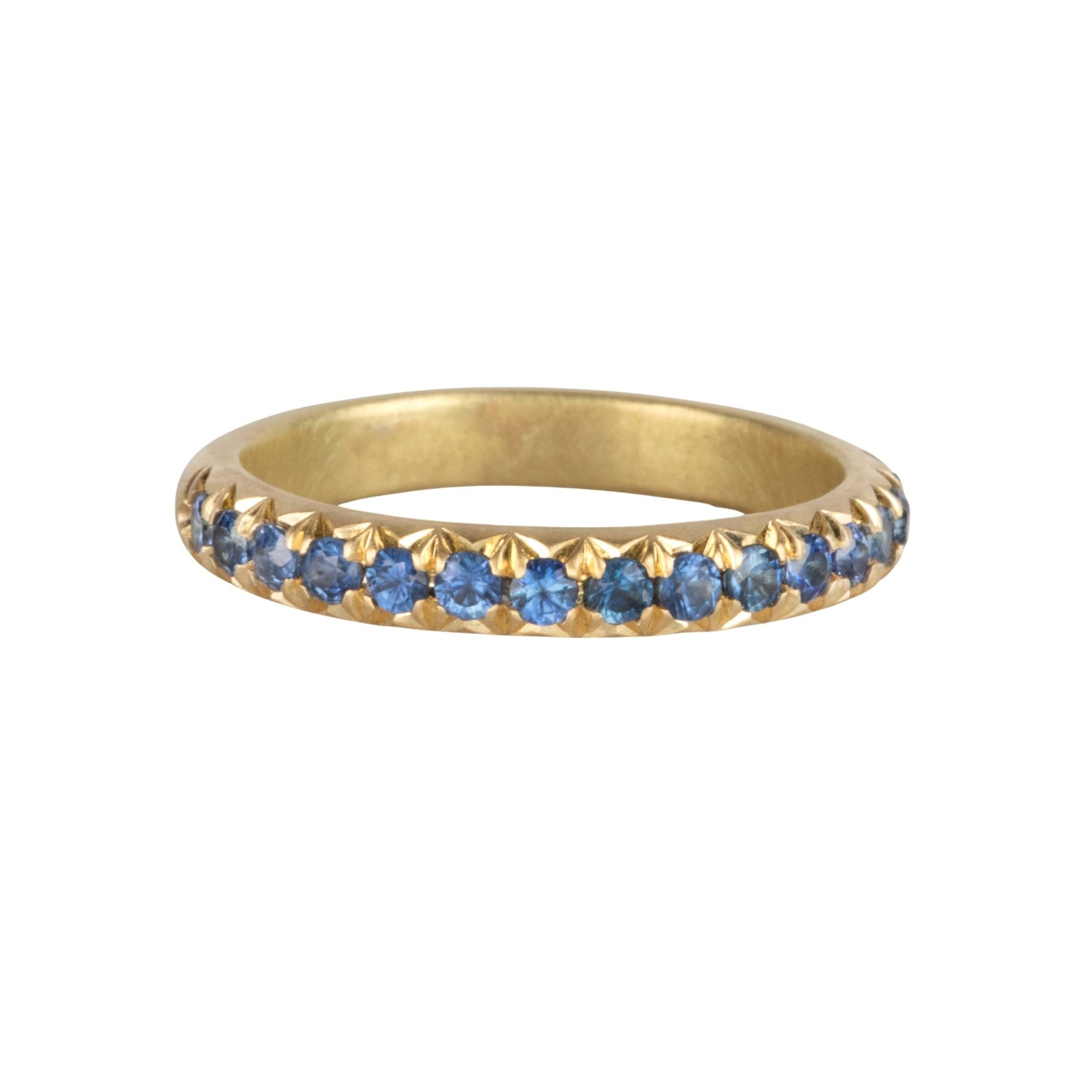 18K &amp; Pave Blue Sapphire Half - Eternity "Glitter" Band - Peridot Fine Jewelry - Annie Fensterstock