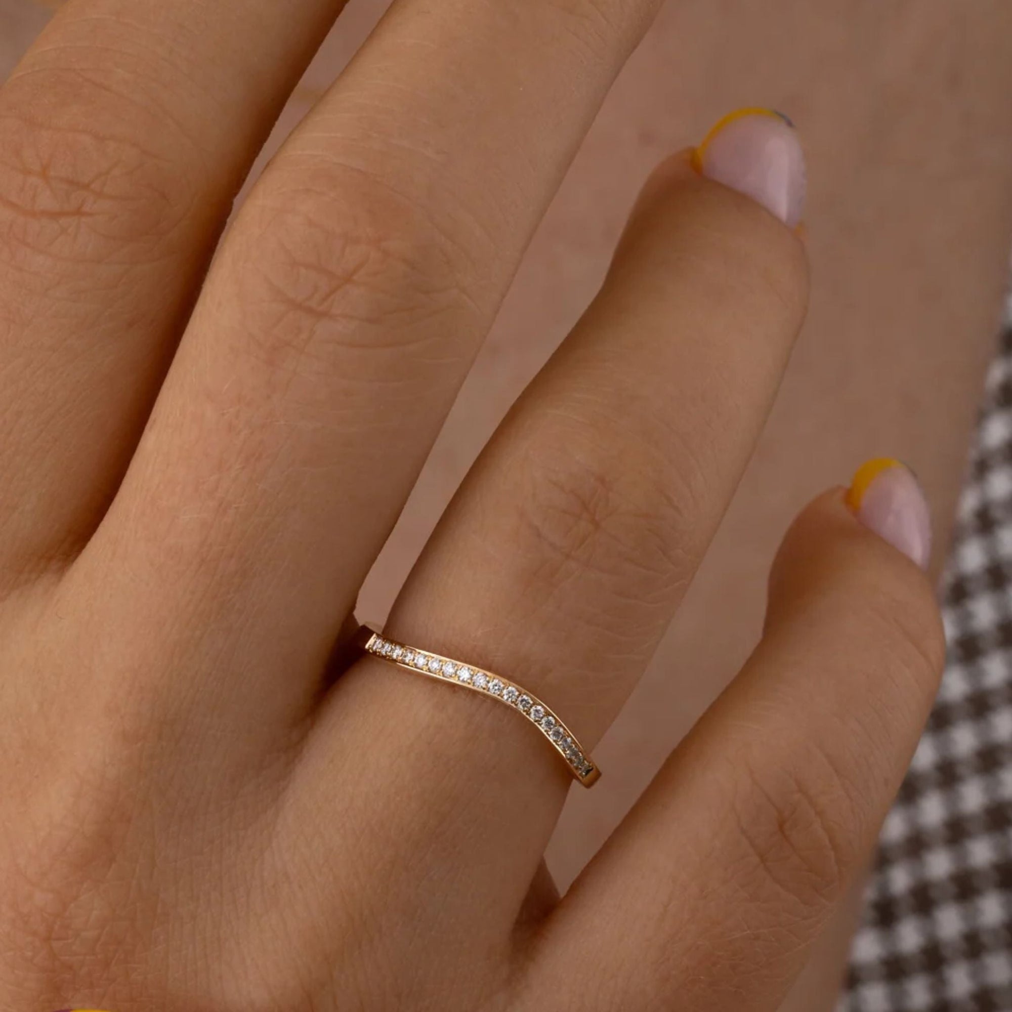 18K &amp; Pave Diamond Curved &quot;Delicate&quot; Half Eternity Band - Peridot Fine Jewelry - Artemer