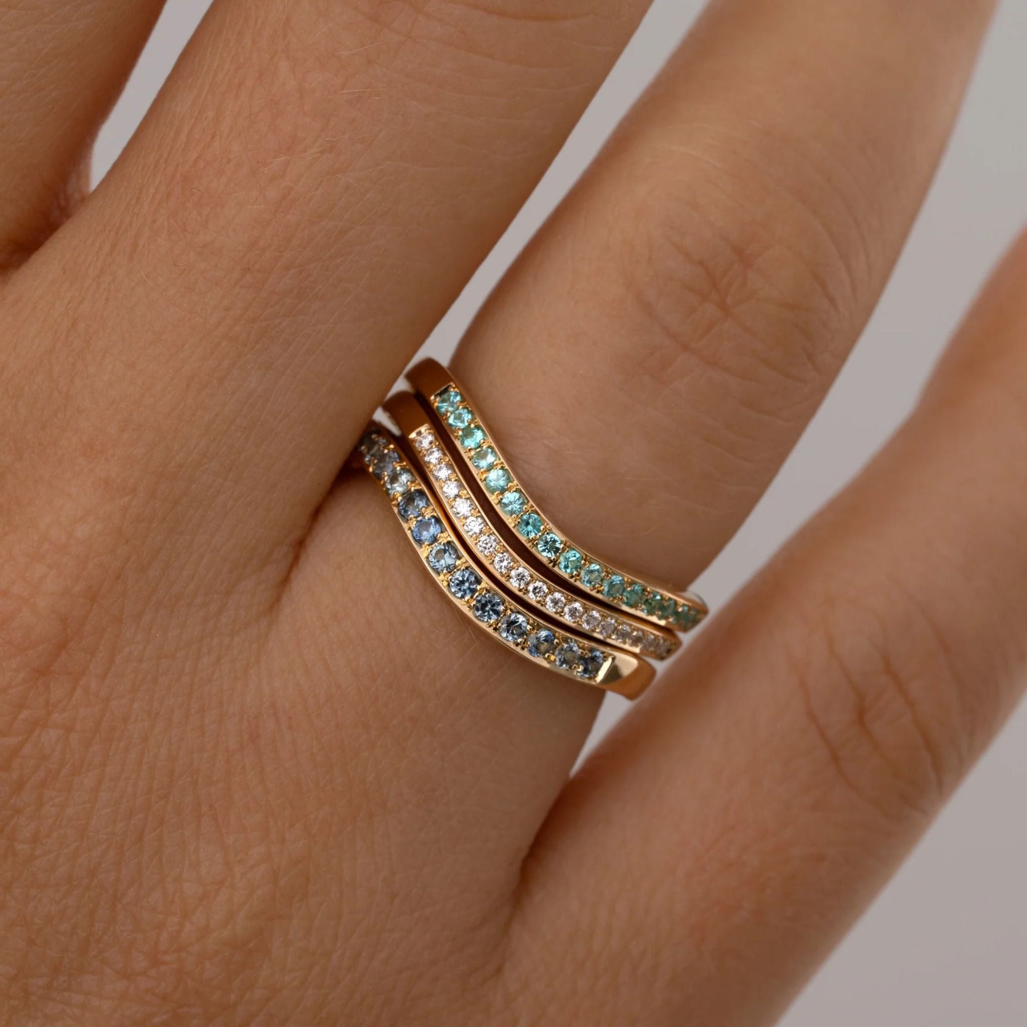 18K &amp; Pave Diamond Curved &quot;Delicate&quot; Half Eternity Band - Peridot Fine Jewelry - Artemer