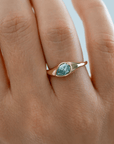 18K & Pear Shaped "Glacier" Light Blue Moissanite Signet Ring - Peridot Fine Jewelry - Artemer