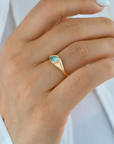 18K & Pear Shaped "Glacier" Light Blue Moissanite Signet Ring - Peridot Fine Jewelry - Artemer