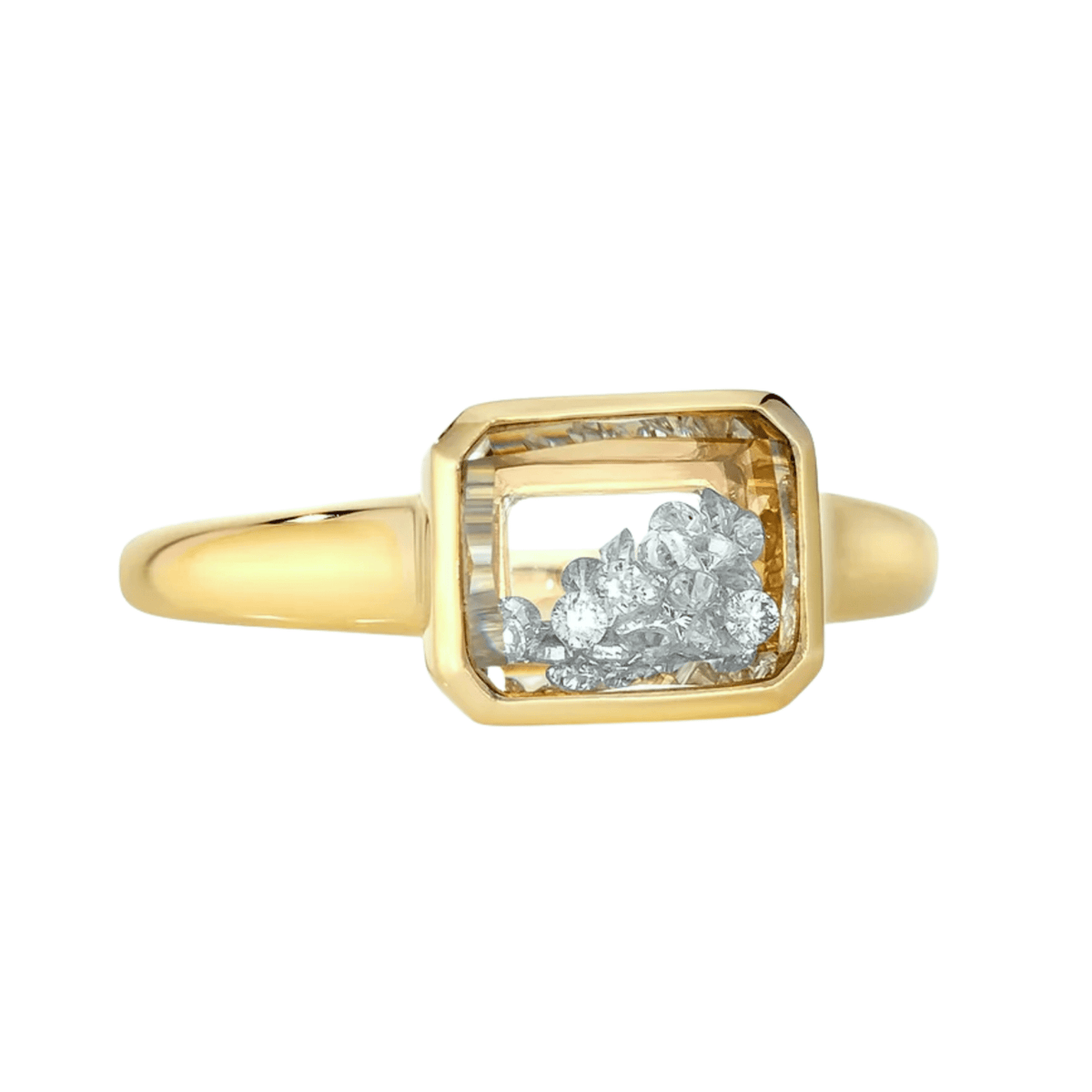 18K Petite "Neue" Step-Cut Ring with Diamond "Shaker" - Peridot Fine Jewelry - Moritz Glik