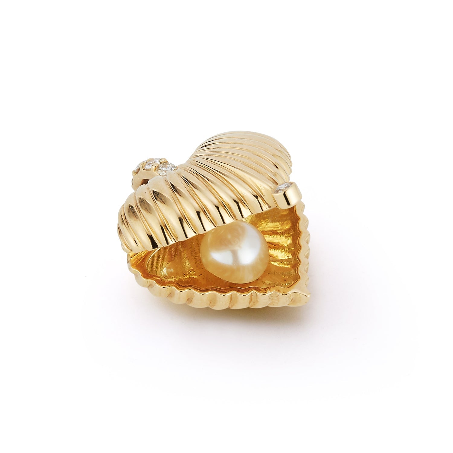 18K "Petite Open Heart Locket" Pendant with Pearl &amp; Diamond Details - Peridot Fine Jewelry - Renna