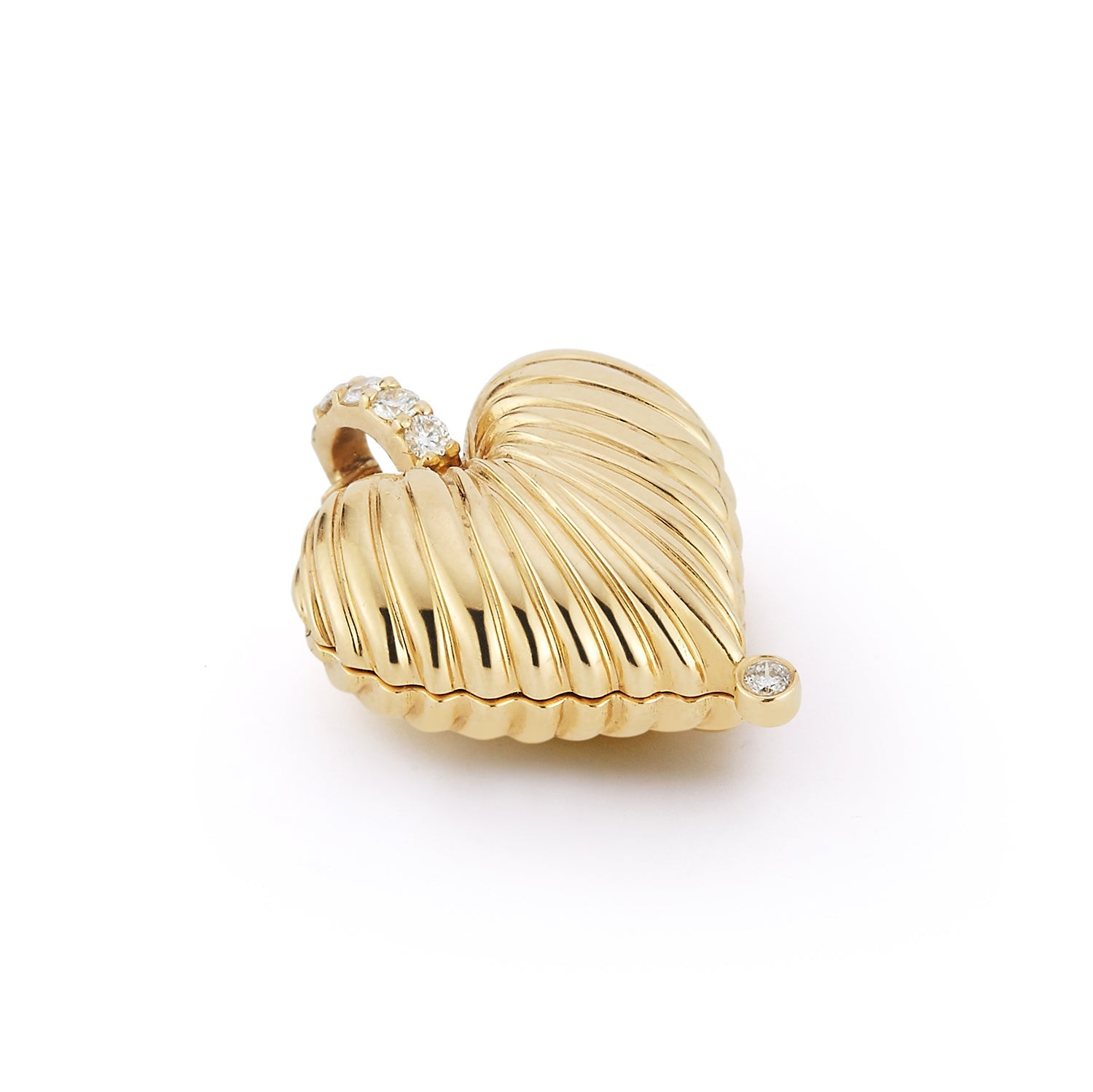 18K "Petite Open Heart Locket" Pendant with Pearl &amp; Diamond Details - Peridot Fine Jewelry - Renna
