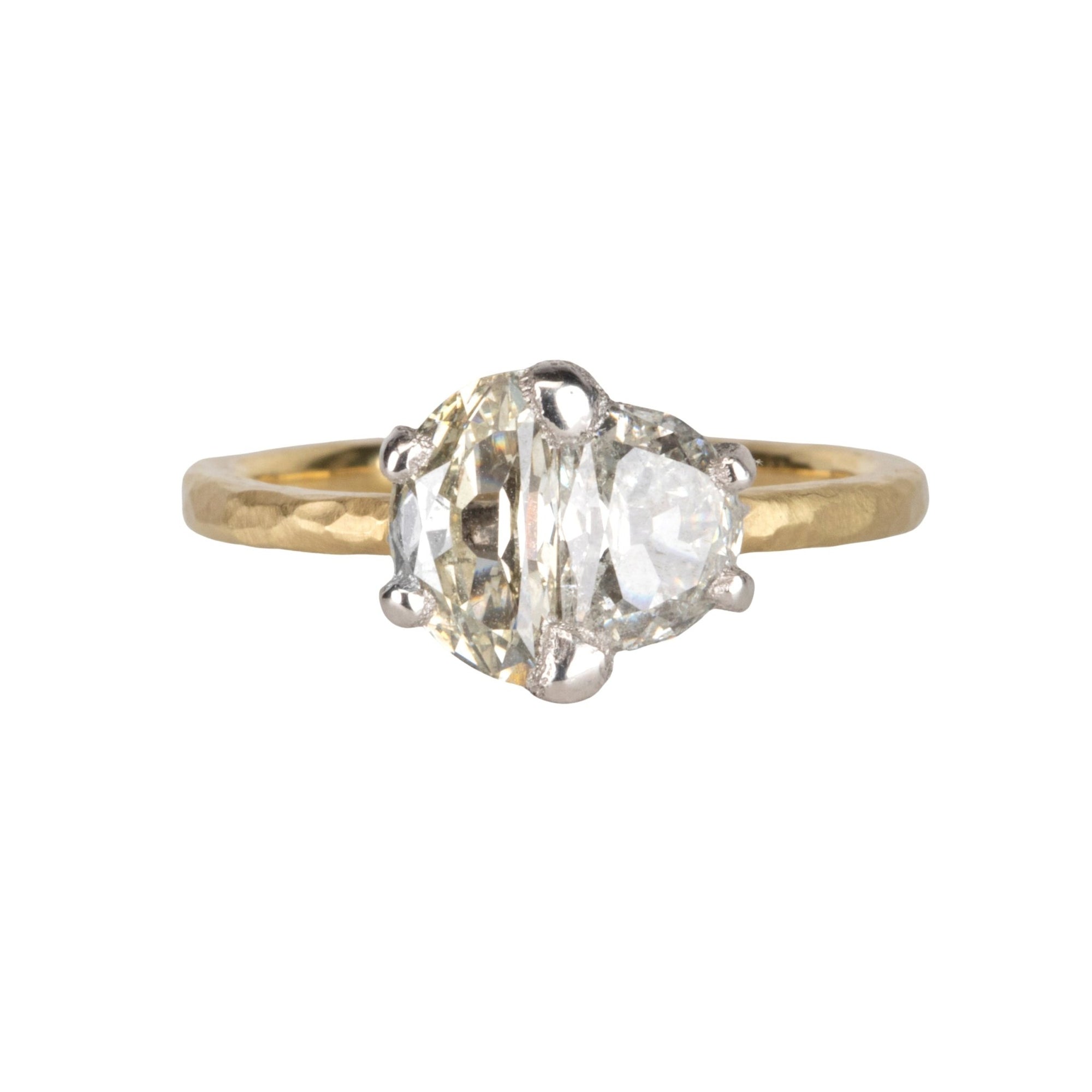 18K &amp; Platinum Asymmetrical Two Half Moon Diamond Ring - Peridot Fine Jewelry - TAP by Todd Pownell